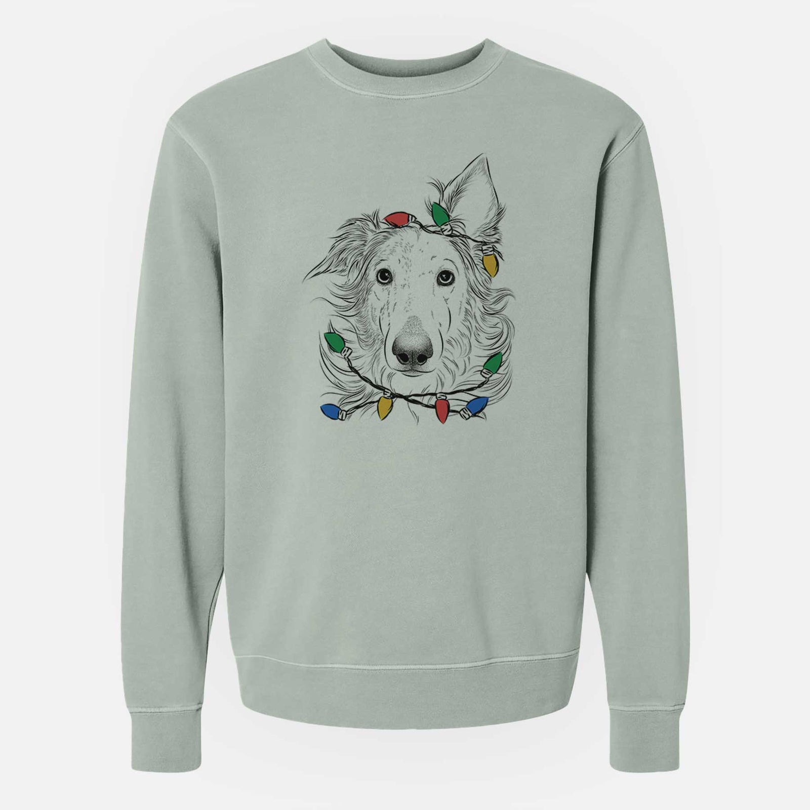 Christmas Lights Jasha the Borzoi - Unisex Pigment Dyed Crew Sweatshirt
