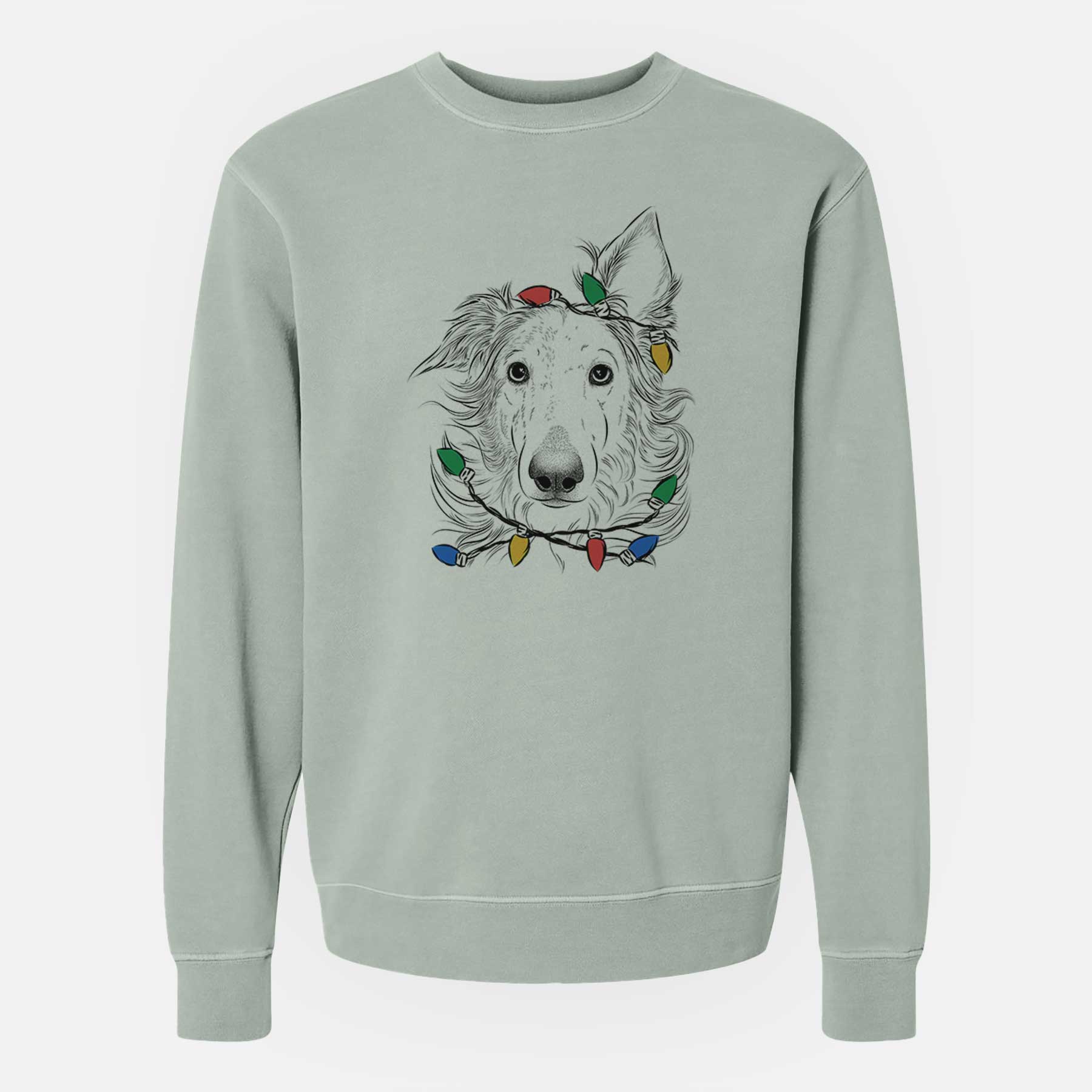 Christmas Lights Jasha the Borzoi - Unisex Pigment Dyed Crew Sweatshirt