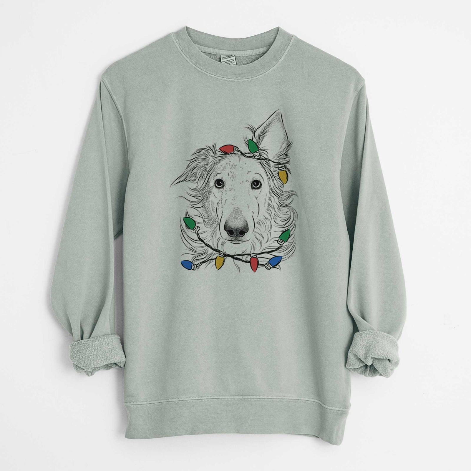 Christmas Lights Jasha the Borzoi - Unisex Pigment Dyed Crew Sweatshirt