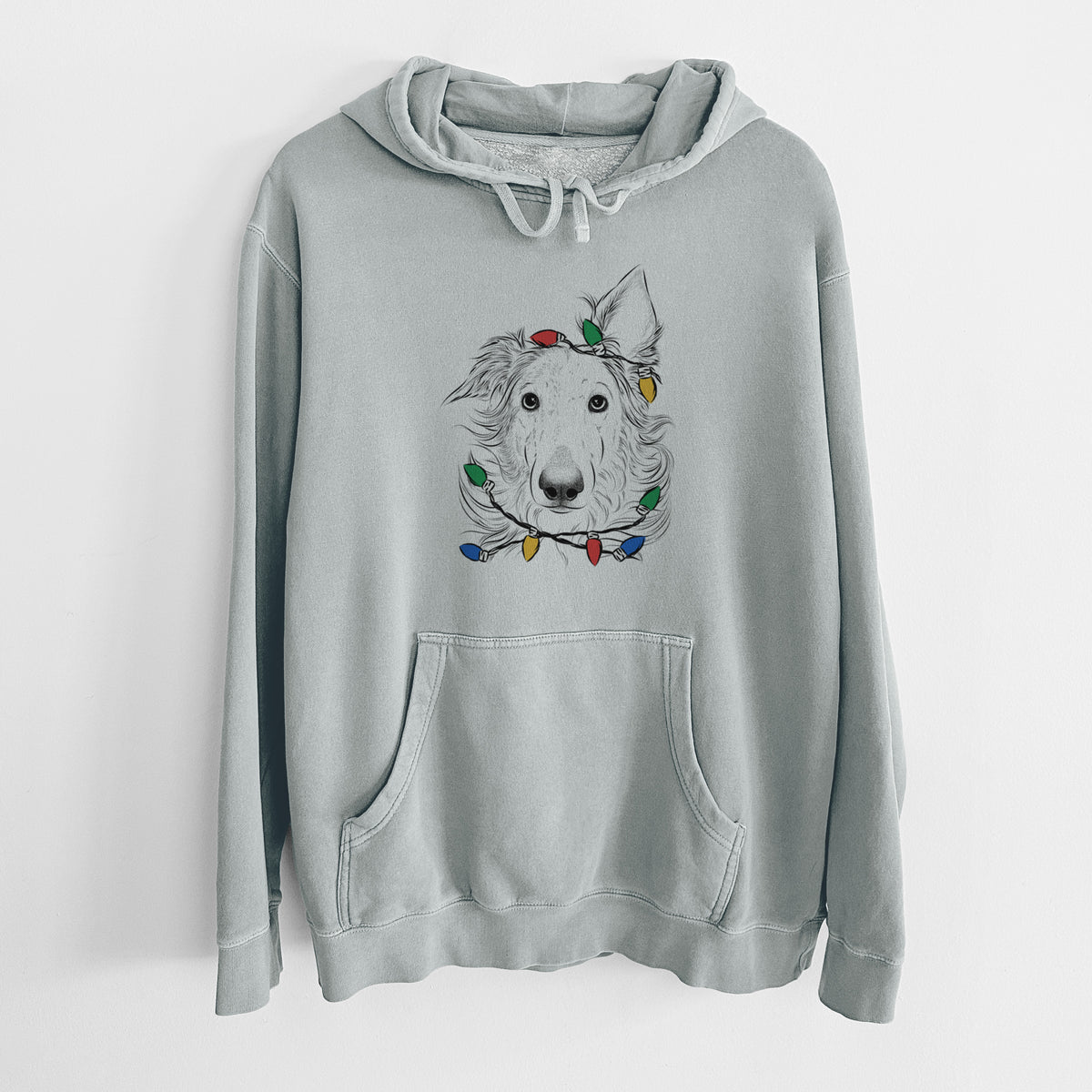Christmas Lights Jasha the Borzoi - Unisex Pigment Dyed Hoodie