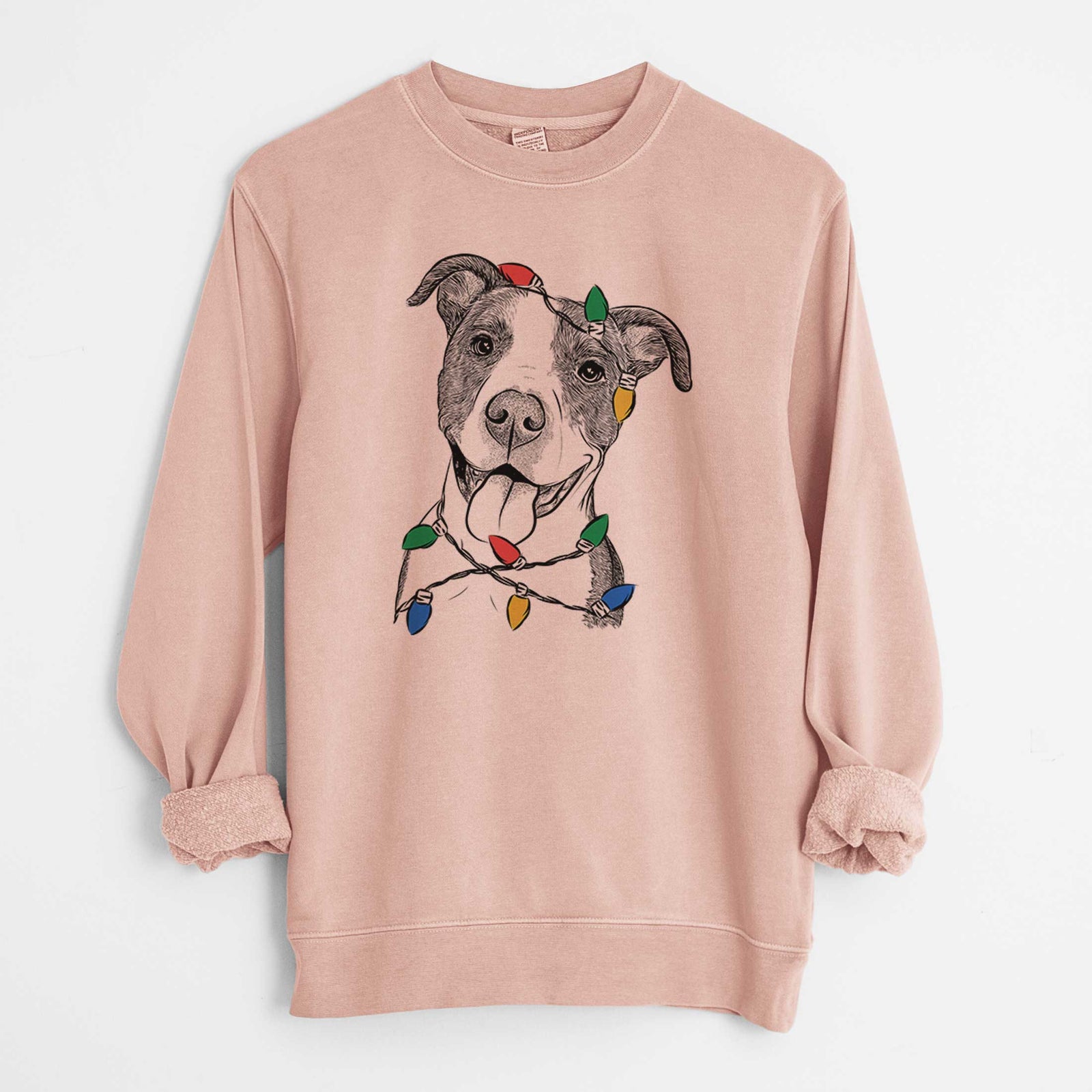 Christmas Lights Jax the American Pitbull Terrier Mix - Unisex Pigment Dyed Crew Sweatshirt
