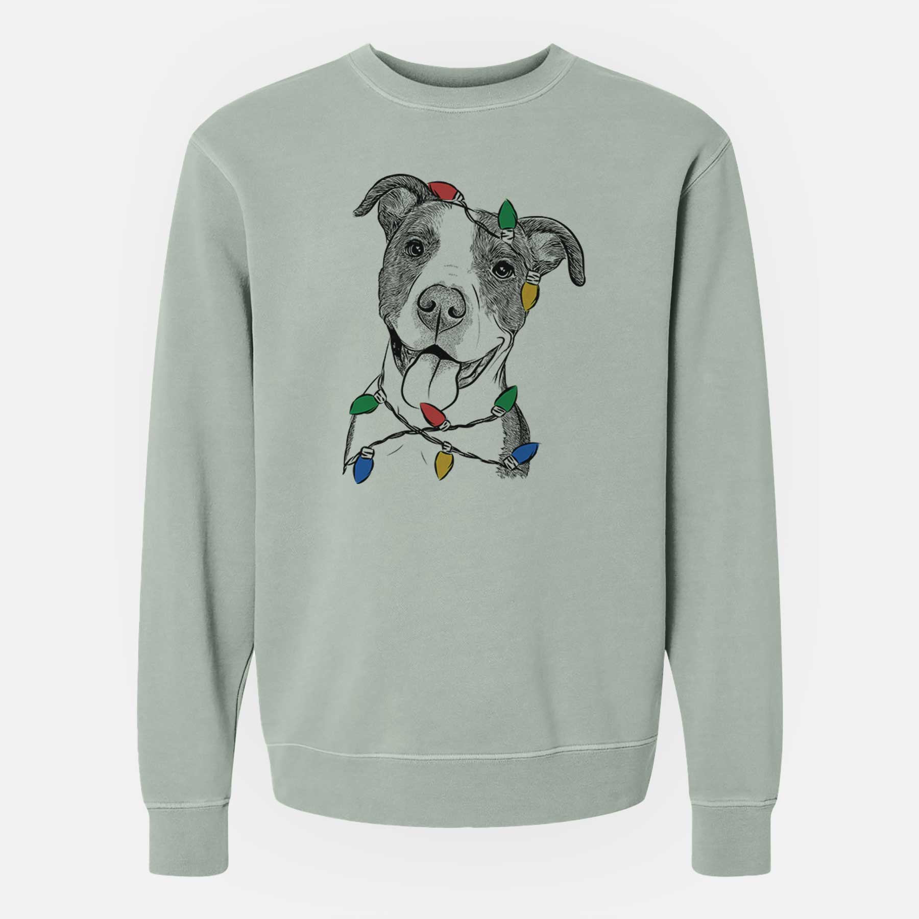 Christmas Lights Jax the American Pitbull Terrier Mix - Unisex Pigment Dyed Crew Sweatshirt