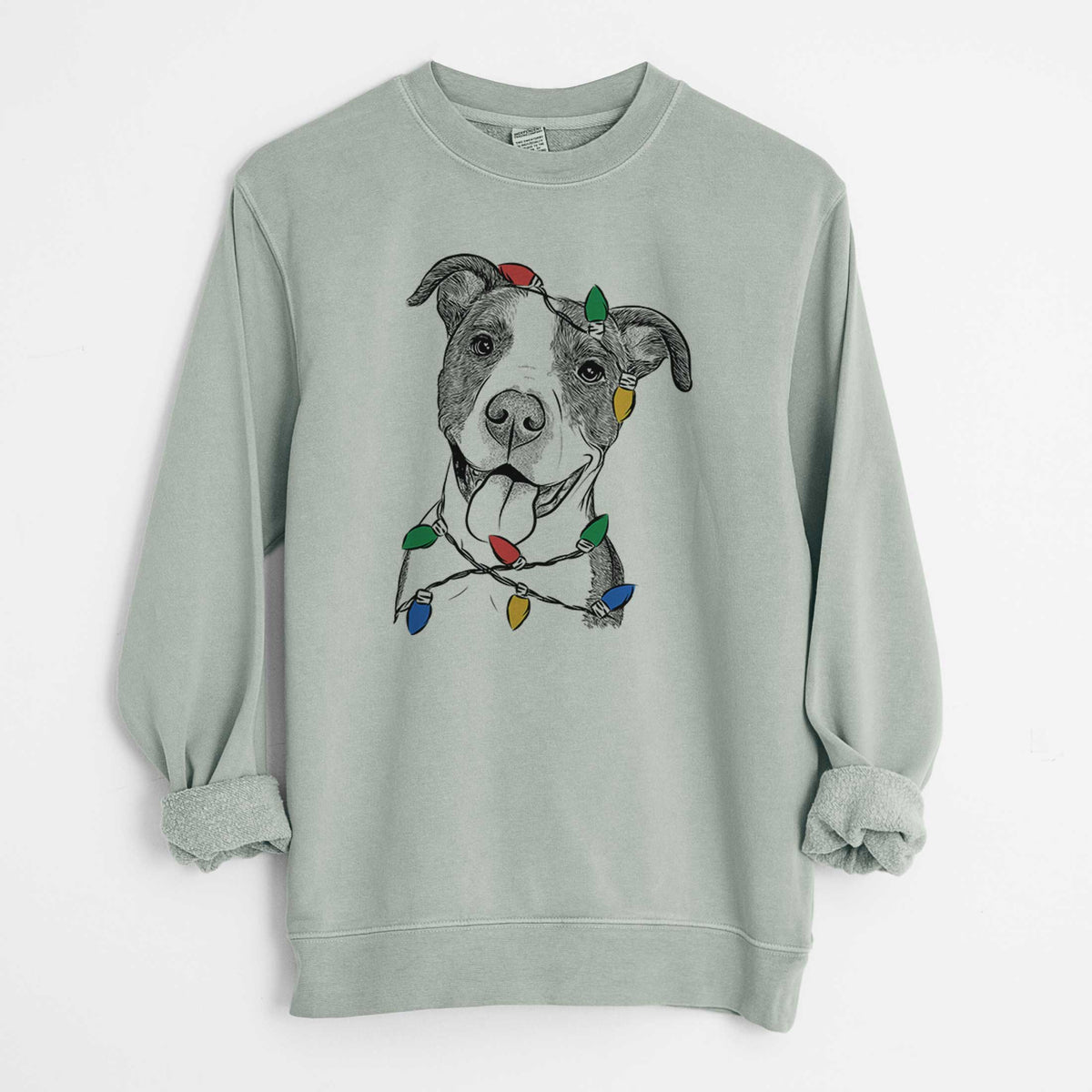 Christmas Lights Jax the American Pitbull Terrier Mix - Unisex Pigment Dyed Crew Sweatshirt