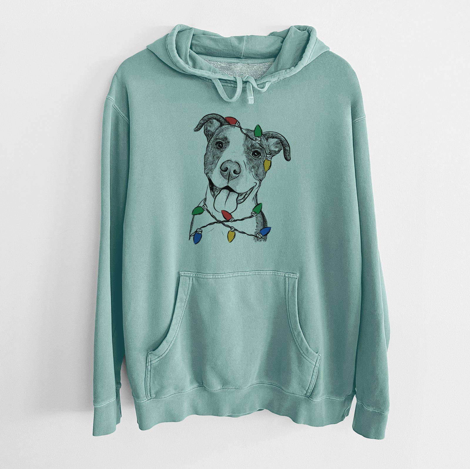 Christmas Lights Jax the American Pitbull Terrier Mix - Unisex Pigment Dyed Hoodie