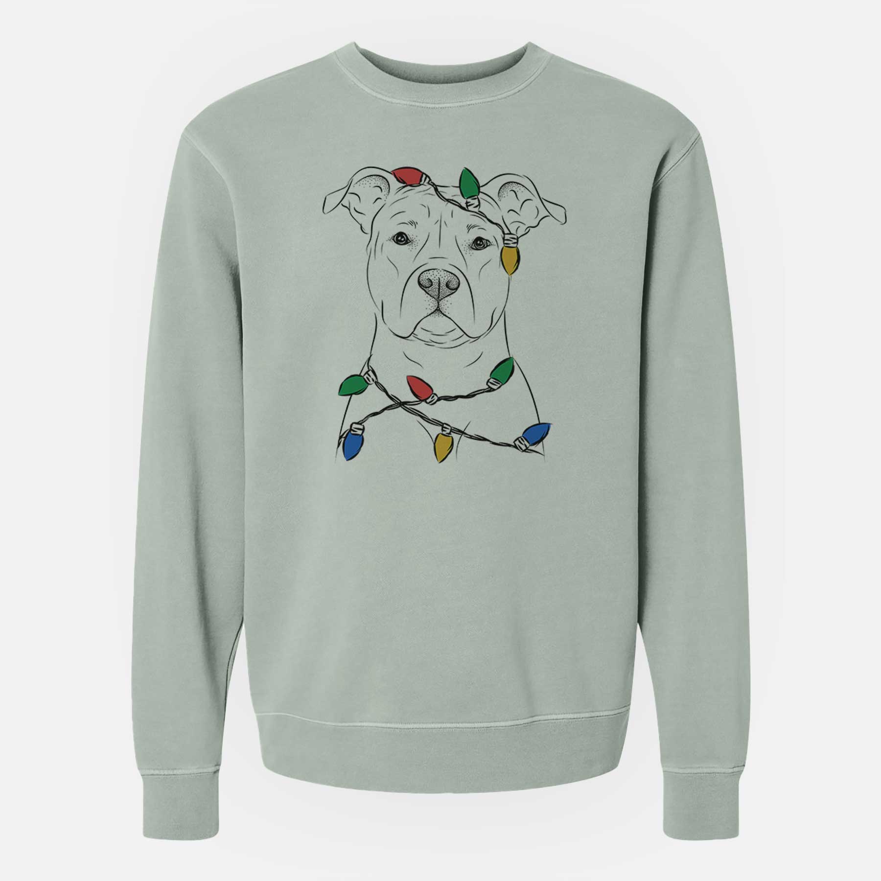 Christmas Lights Jethro the American Staffordshire Terrier - Unisex Pigment Dyed Crew Sweatshirt