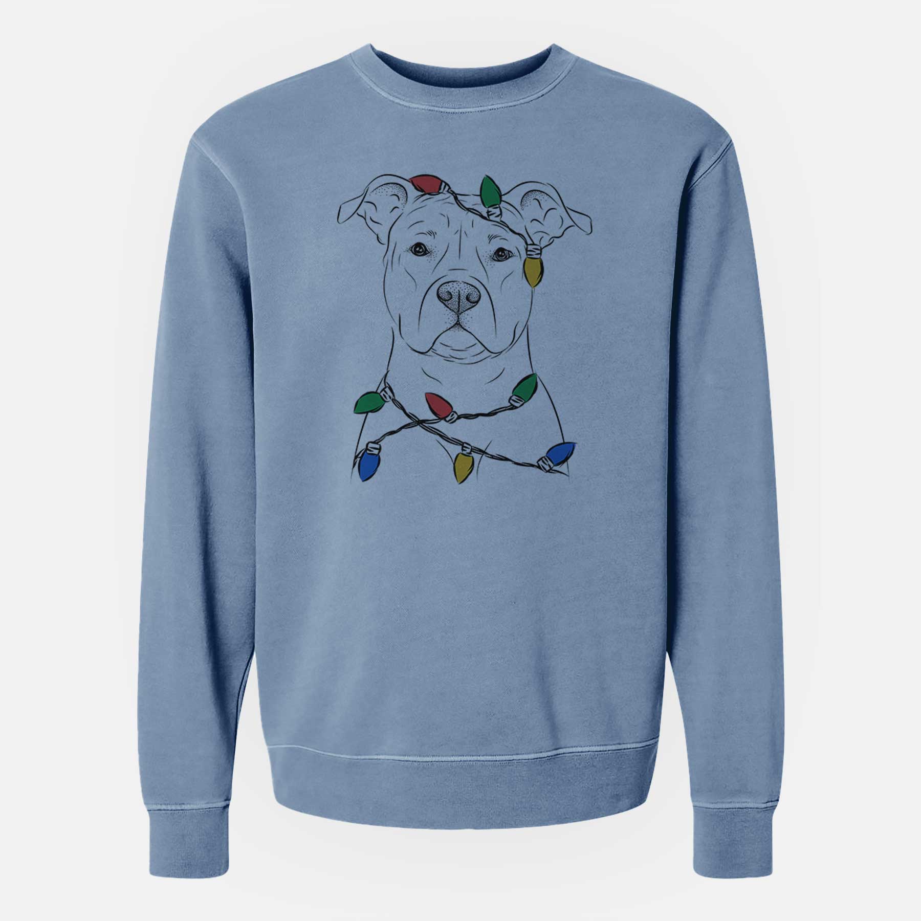 Christmas Lights Jethro the American Staffordshire Terrier - Unisex Pigment Dyed Crew Sweatshirt