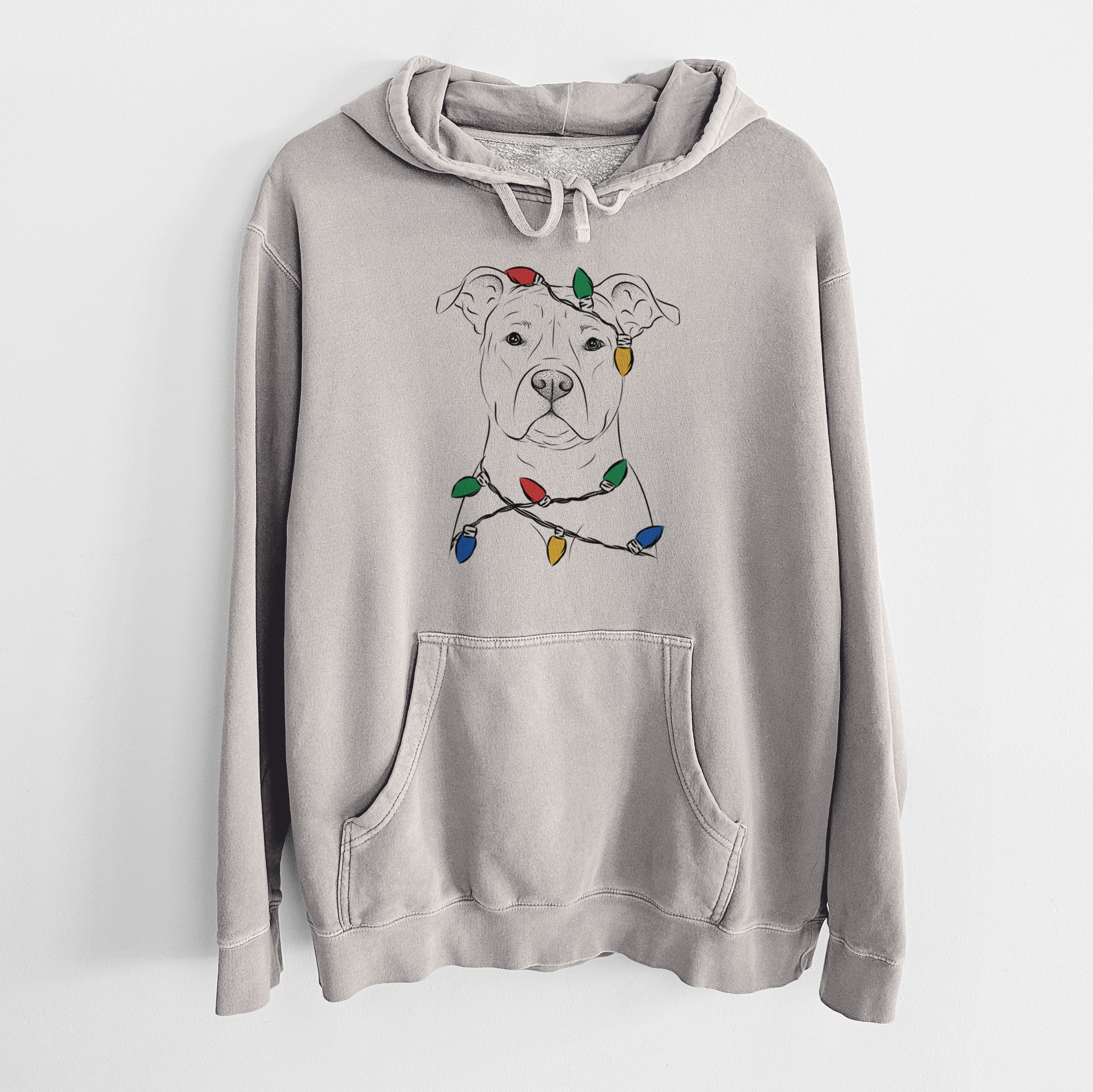 Christmas Lights Jethro the American Staffordshire Terrier - Unisex Pigment Dyed Hoodie