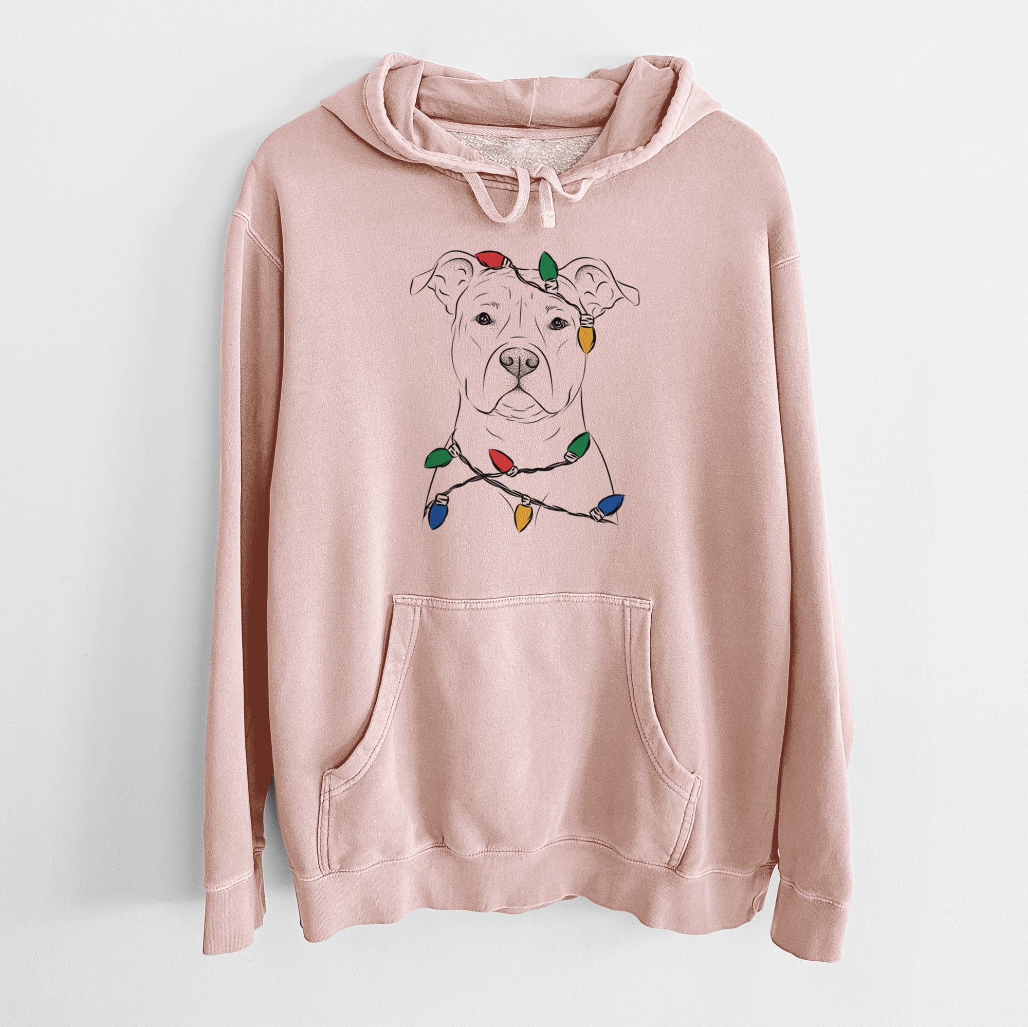 Christmas Lights Jethro the American Staffordshire Terrier - Unisex Pigment Dyed Hoodie