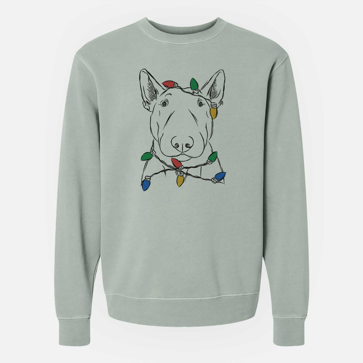 Christmas Lights Jett the Bull Terrier - Unisex Pigment Dyed Crew Sweatshirt