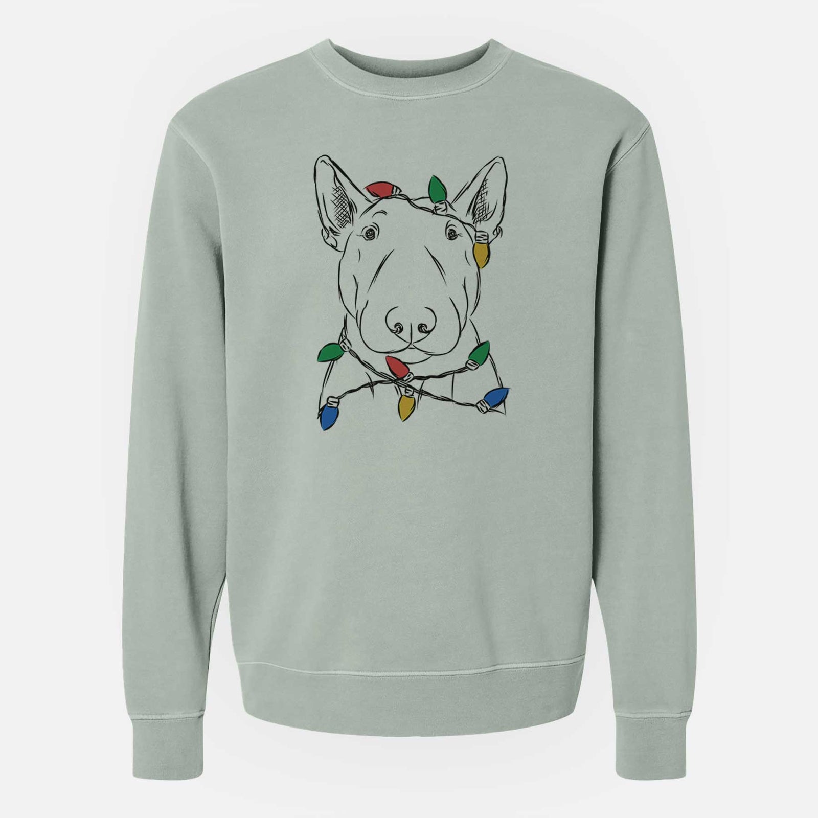 Christmas Lights Jett the Bull Terrier - Unisex Pigment Dyed Crew Sweatshirt