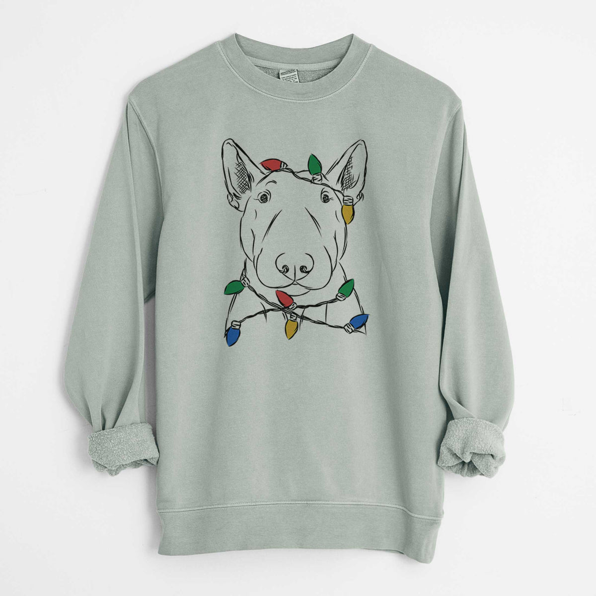 Christmas Lights Jett the Bull Terrier - Unisex Pigment Dyed Crew Sweatshirt
