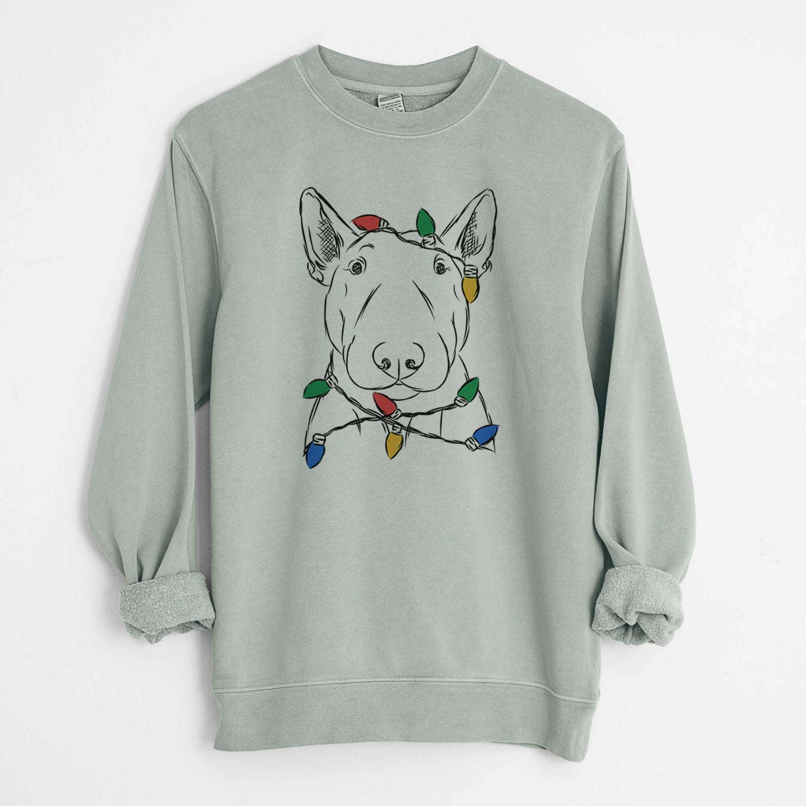 Christmas Lights Jett the Bull Terrier - Unisex Pigment Dyed Crew Sweatshirt