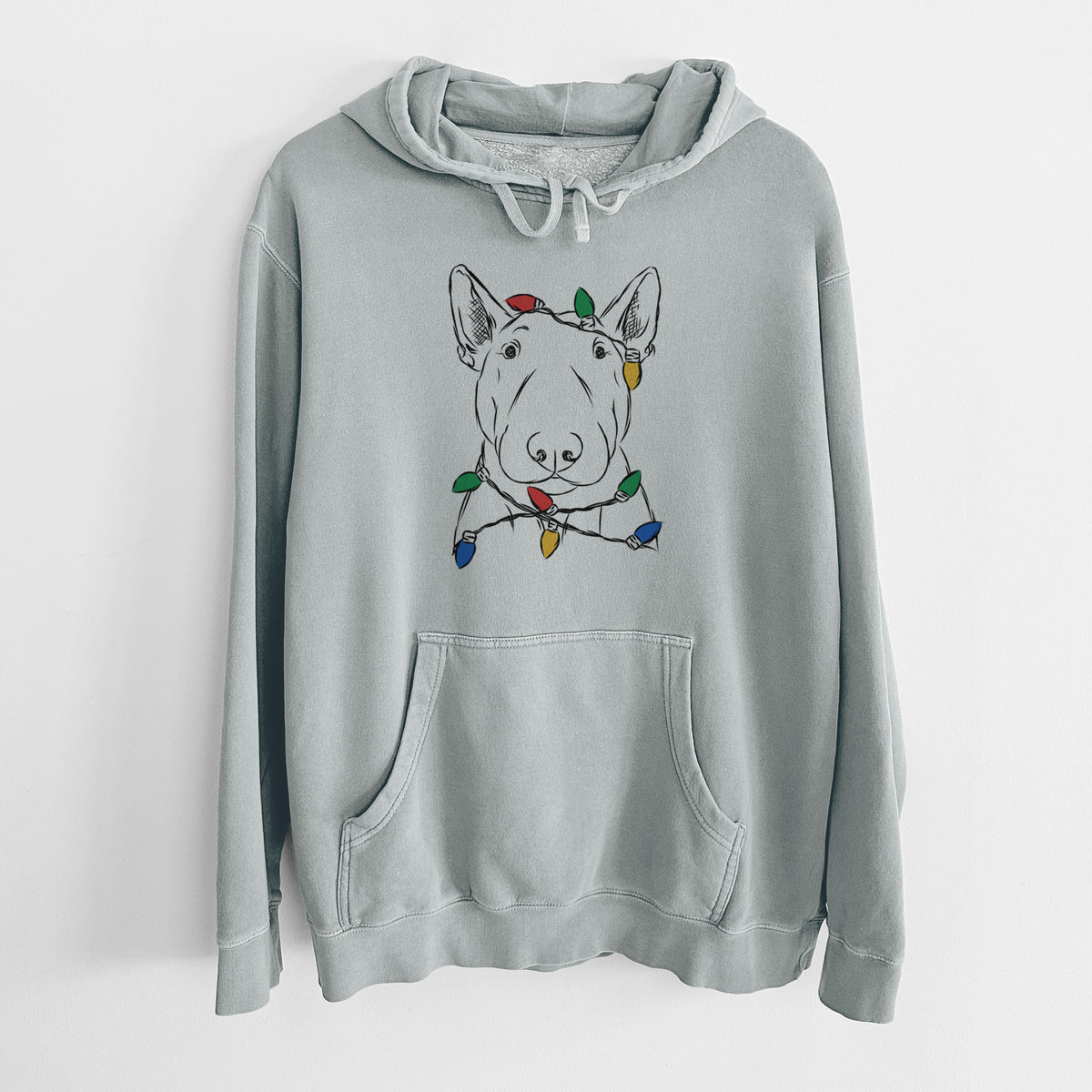 Christmas Lights Jett the Bull Terrier - Unisex Pigment Dyed Hoodie