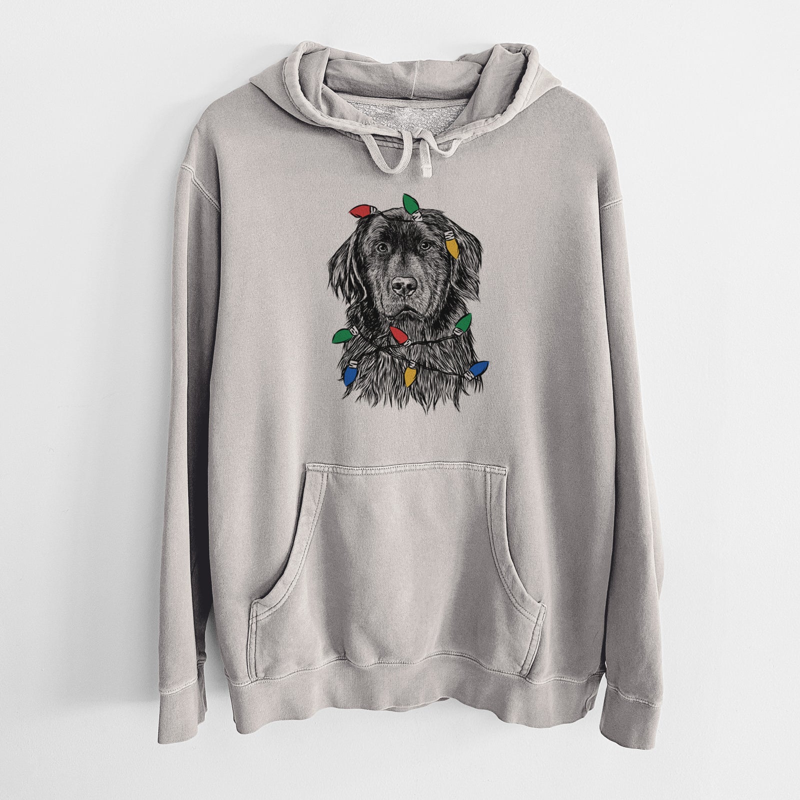 Christmas Lights Jinx the Newfoundland - Unisex Pigment Dyed Hoodie