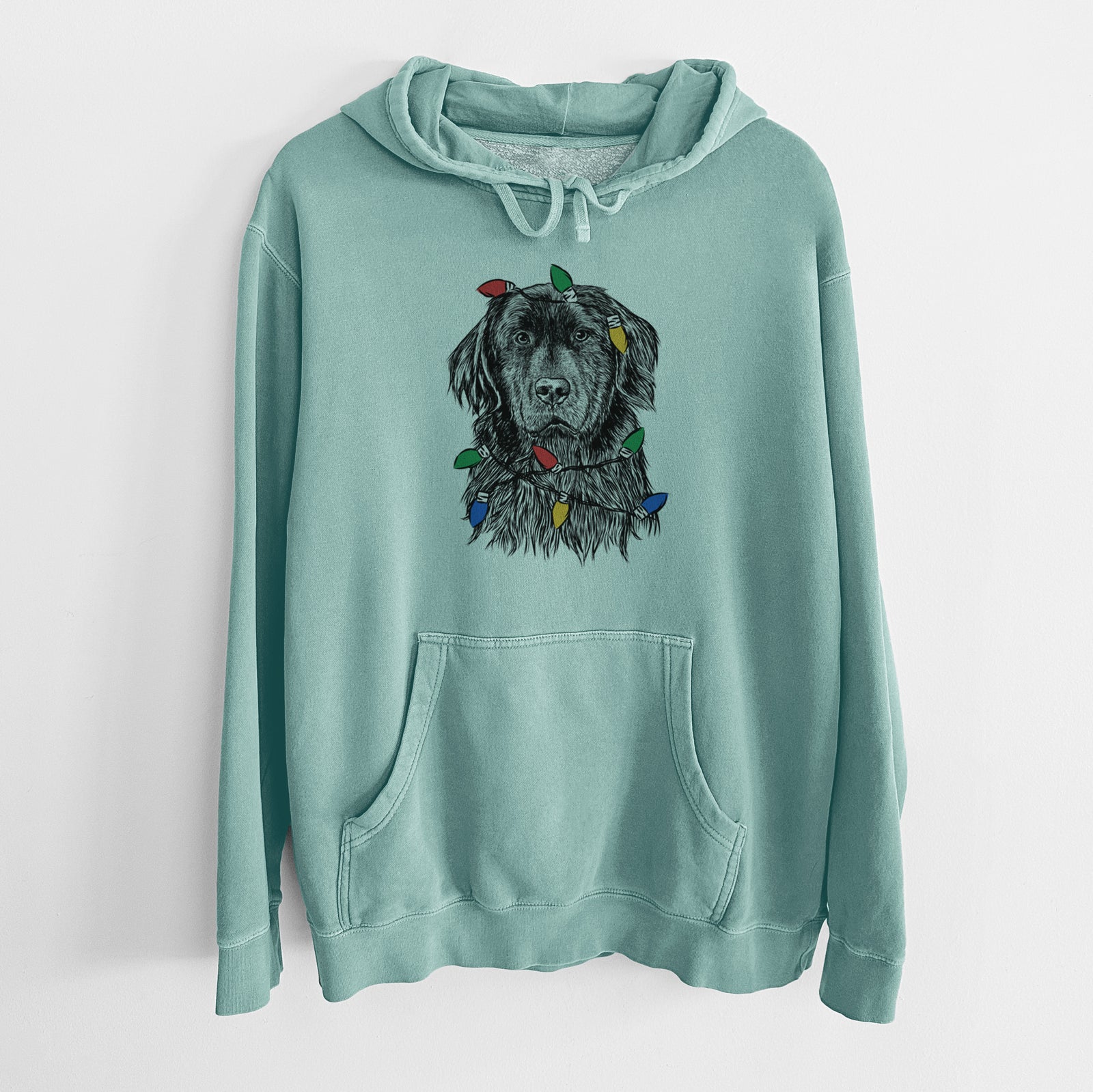 Christmas Lights Jinx the Newfoundland - Unisex Pigment Dyed Hoodie