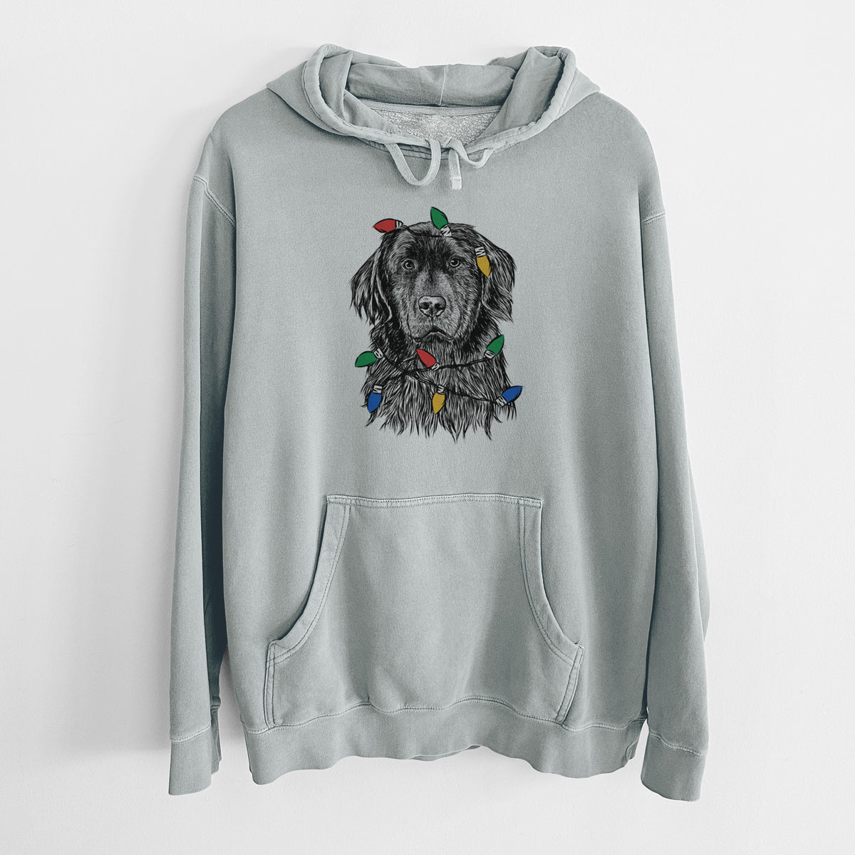 Christmas Lights Jinx the Newfoundland - Unisex Pigment Dyed Hoodie
