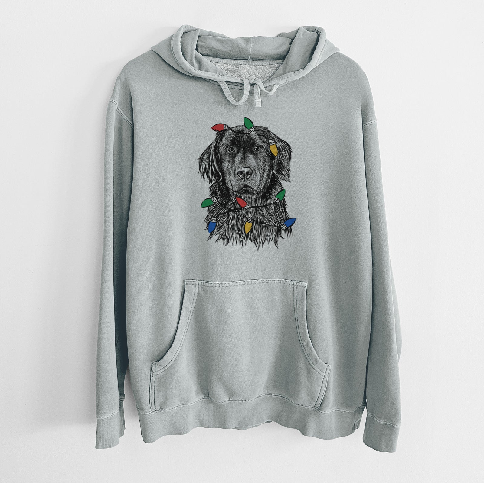 Christmas Lights Jinx the Newfoundland - Unisex Pigment Dyed Hoodie
