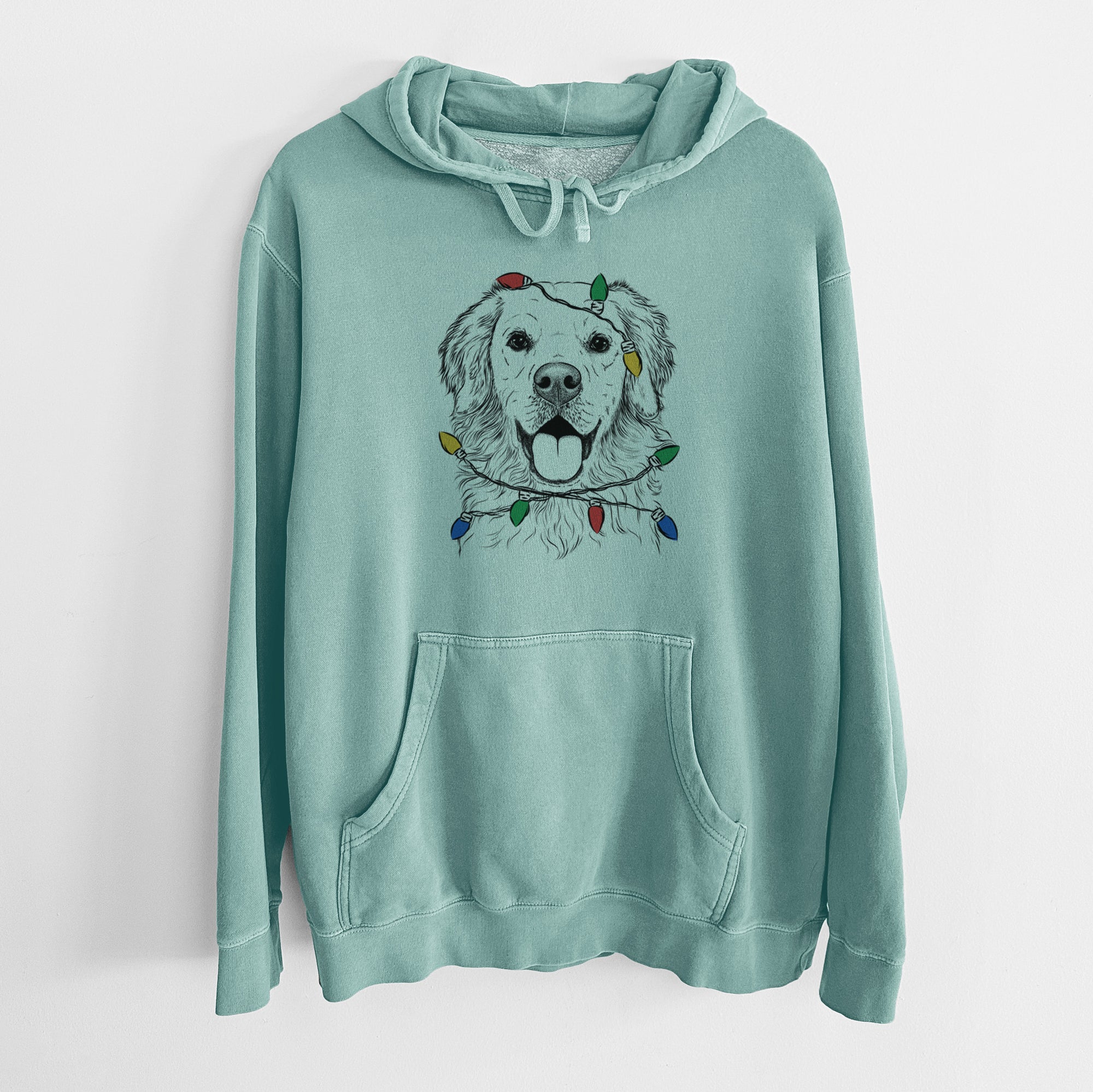 Christmas Lights Juniper the Golden Retriever - Unisex Pigment Dyed Hoodie