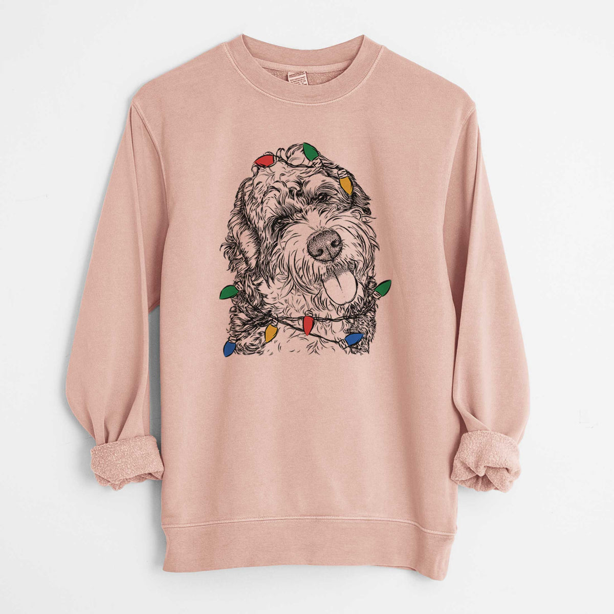 Christmas Lights Kaci the Bernedoodle - Unisex Pigment Dyed Crew Sweatshirt