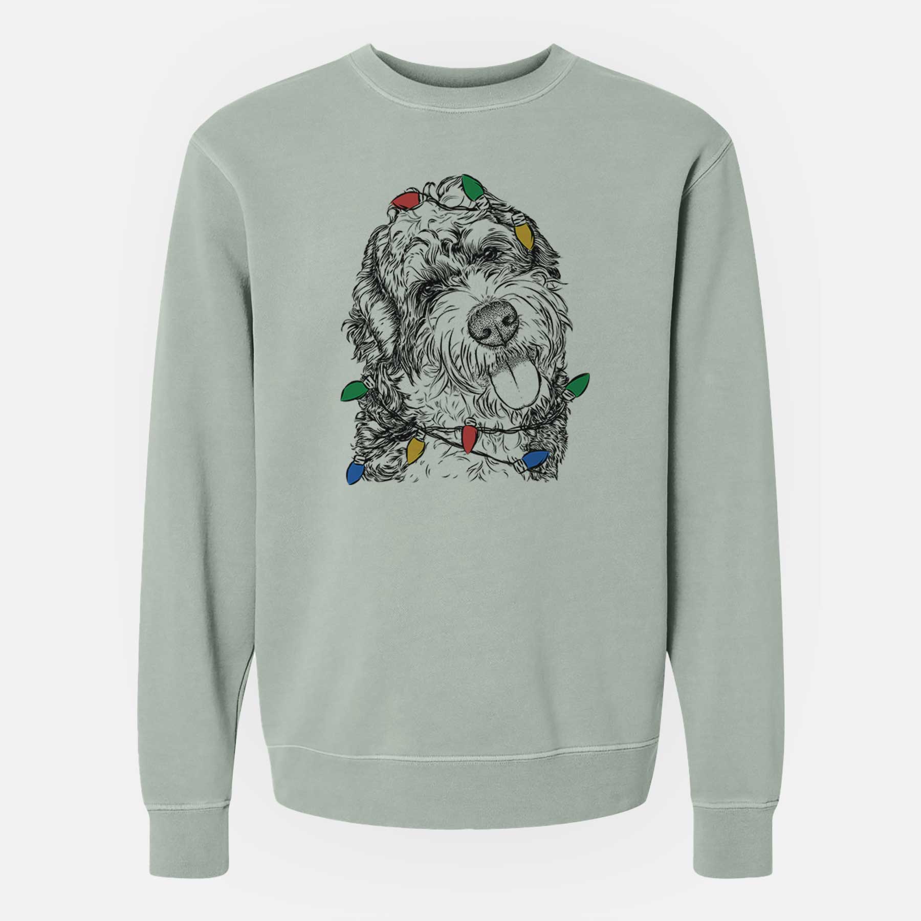 Christmas Lights Kaci the Bernedoodle - Unisex Pigment Dyed Crew Sweatshirt
