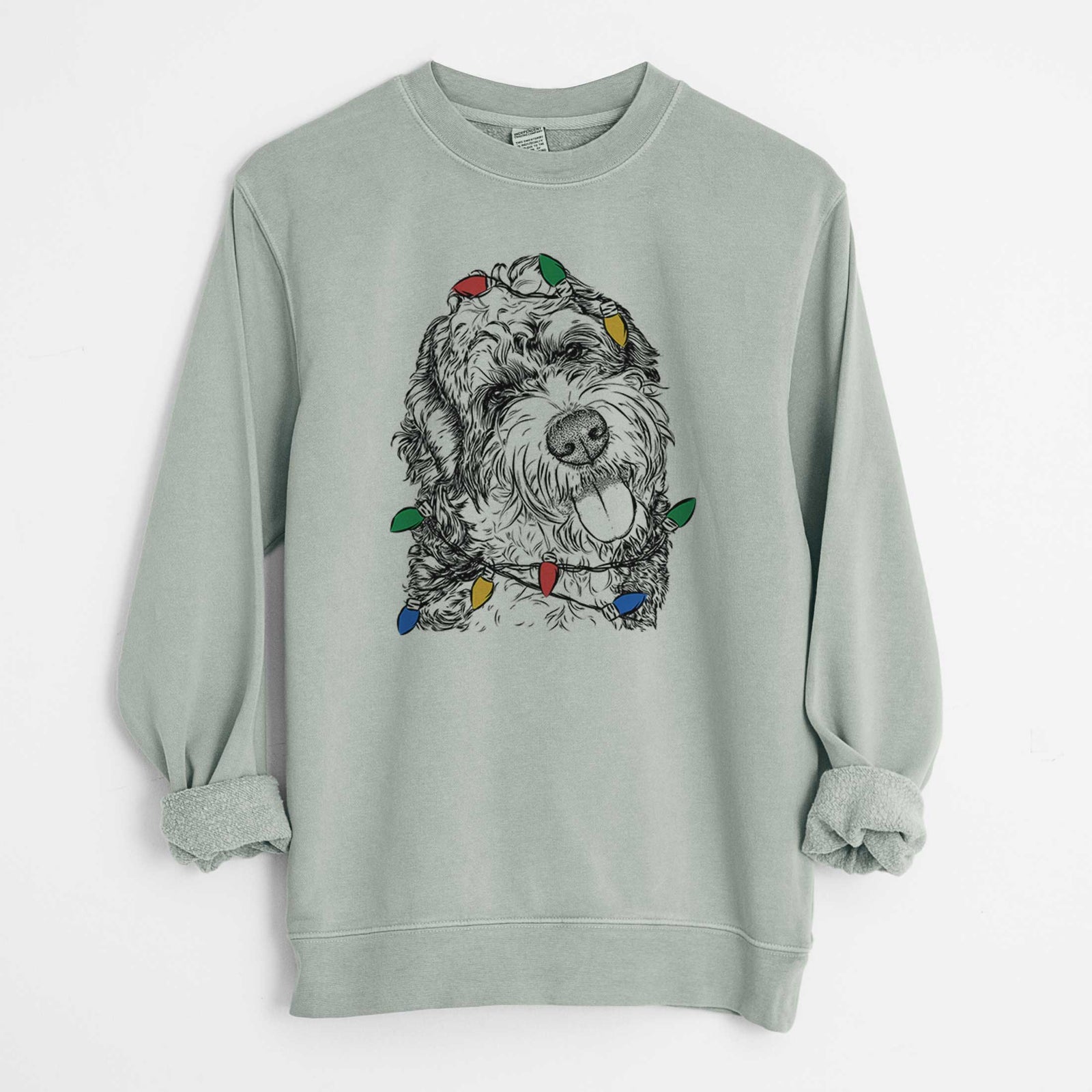 Christmas Lights Kaci the Bernedoodle - Unisex Pigment Dyed Crew Sweatshirt