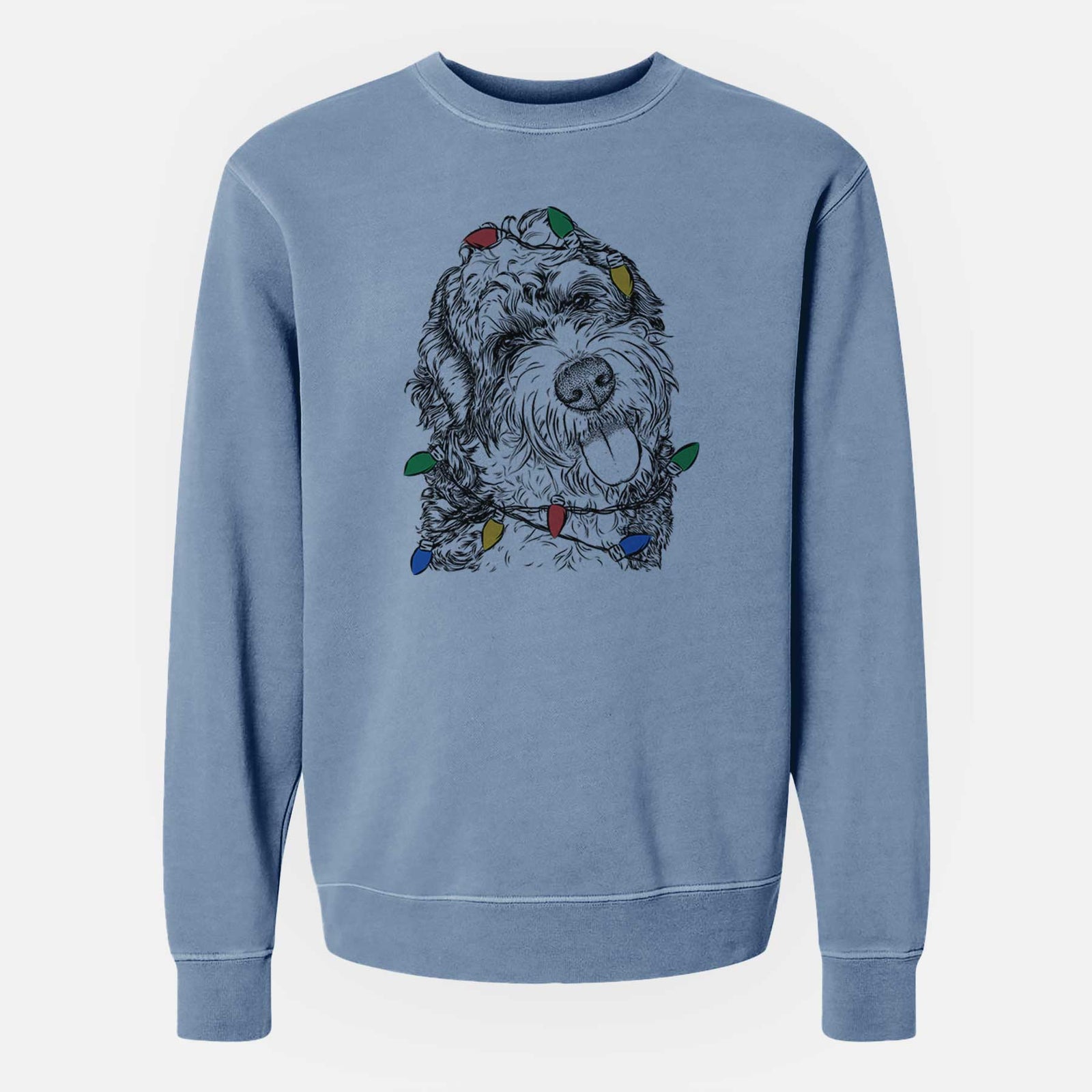 Christmas Lights Kaci the Bernedoodle - Unisex Pigment Dyed Crew Sweatshirt