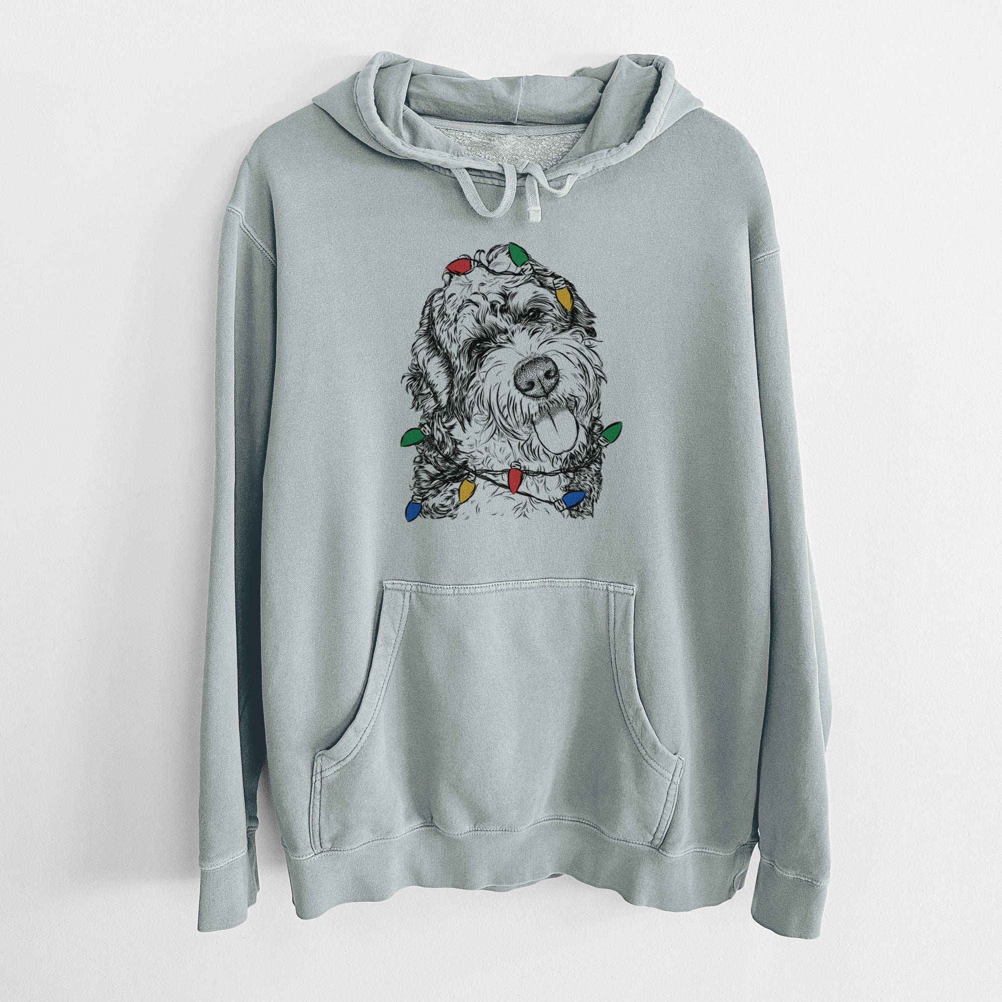 Christmas Lights Kaci the Bernedoodle - Unisex Pigment Dyed Hoodie