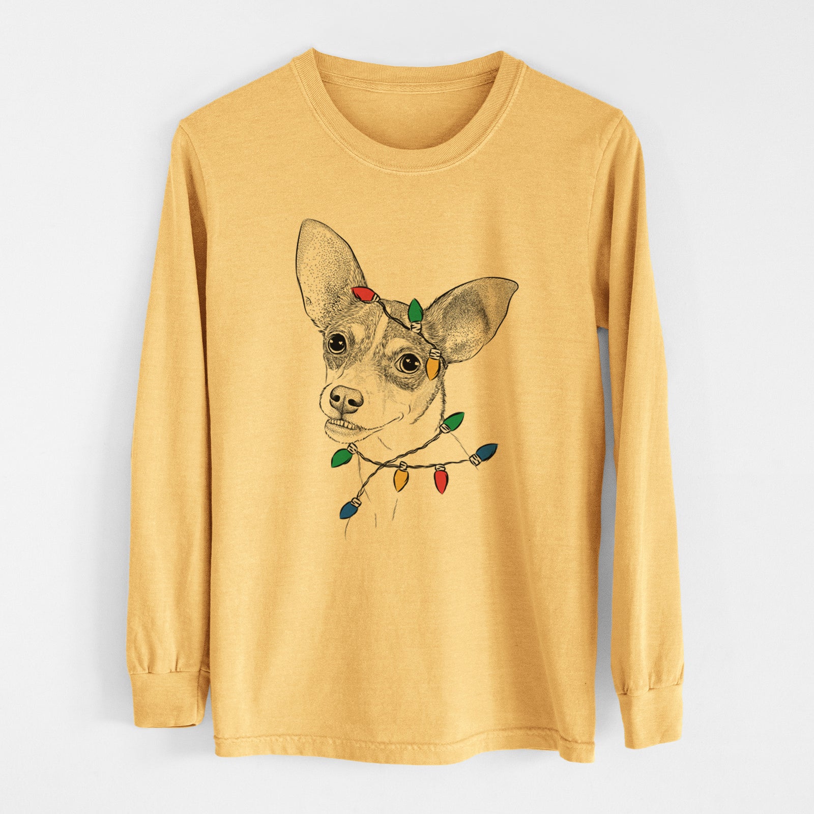 Christmas Lights Kailani the Chihuahua Mix - Heavyweight 100% Cotton Long Sleeve