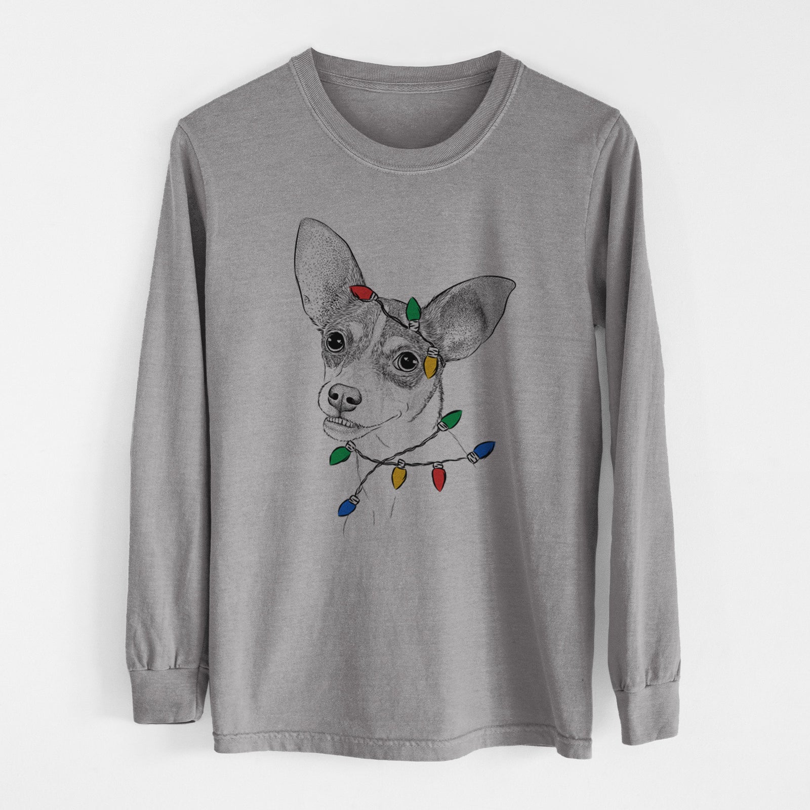Christmas Lights Kailani the Chihuahua Mix - Heavyweight 100% Cotton Long Sleeve