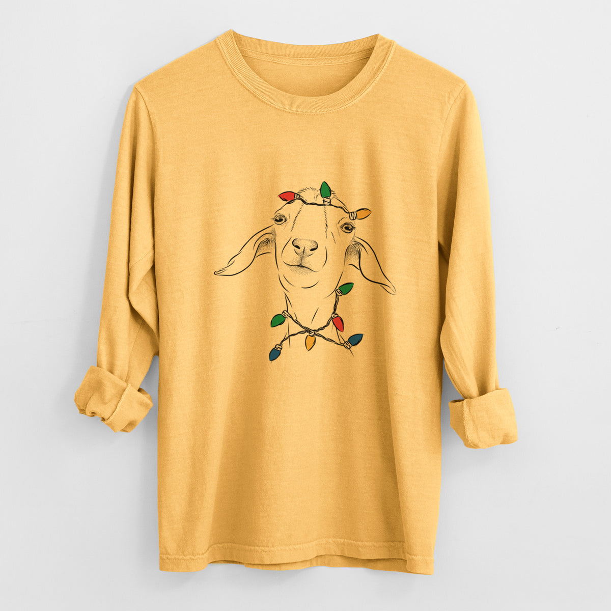 Christmas Lights Kara Dune the Spanish Boer Goat - Heavyweight 100% Cotton Long Sleeve