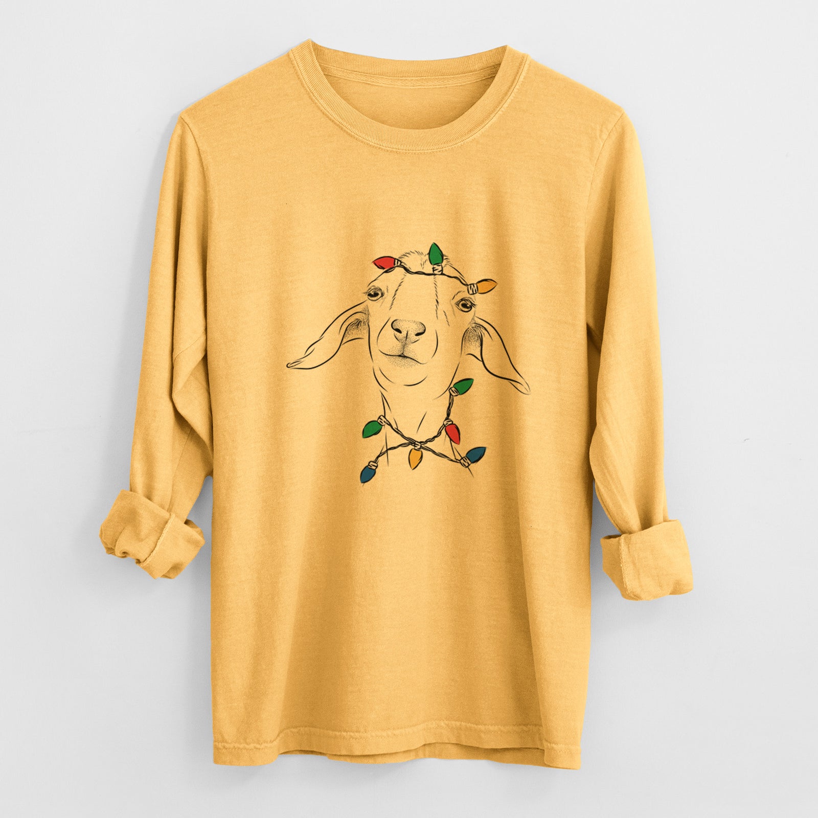 Christmas Lights Kara Dune the Spanish Boer Goat - Heavyweight 100% Cotton Long Sleeve