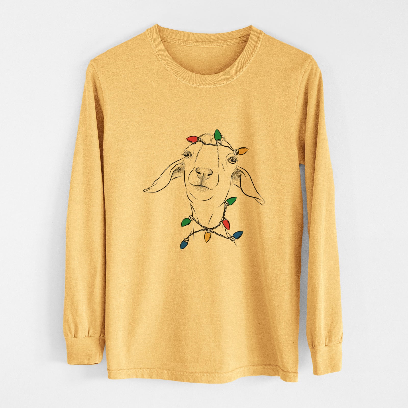 Christmas Lights Kara Dune the Spanish Boer Goat - Heavyweight 100% Cotton Long Sleeve