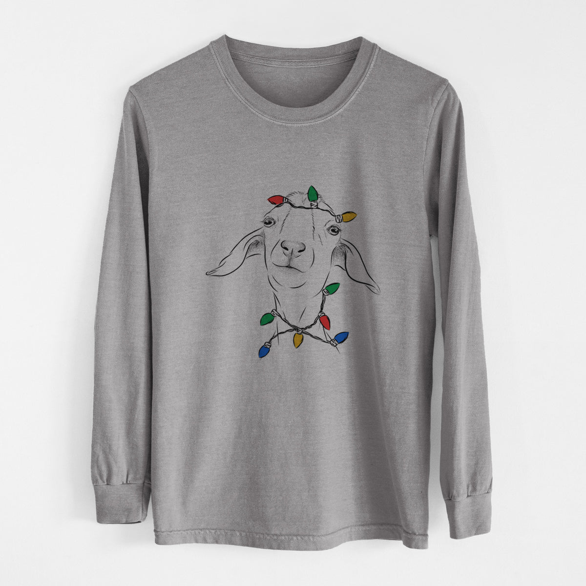 Christmas Lights Kara Dune the Spanish Boer Goat - Heavyweight 100% Cotton Long Sleeve