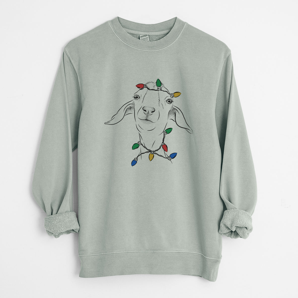 Christmas Lights Kara Dune the Spanish Boer Goat - Unisex Pigment Dyed Crew Sweatshirt