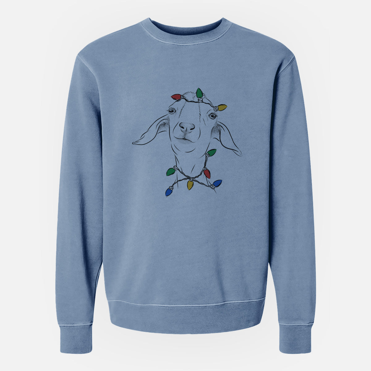 Christmas Lights Kara Dune the Spanish Boer Goat - Unisex Pigment Dyed Crew Sweatshirt