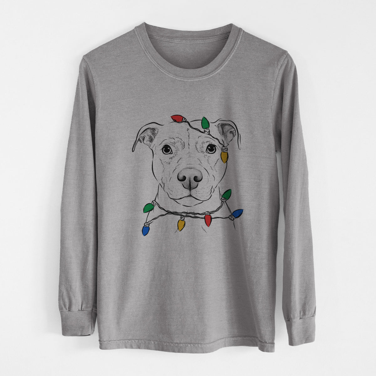 Christmas Lights Khaleesi the Pitbull - Heavyweight 100% Cotton Long Sleeve