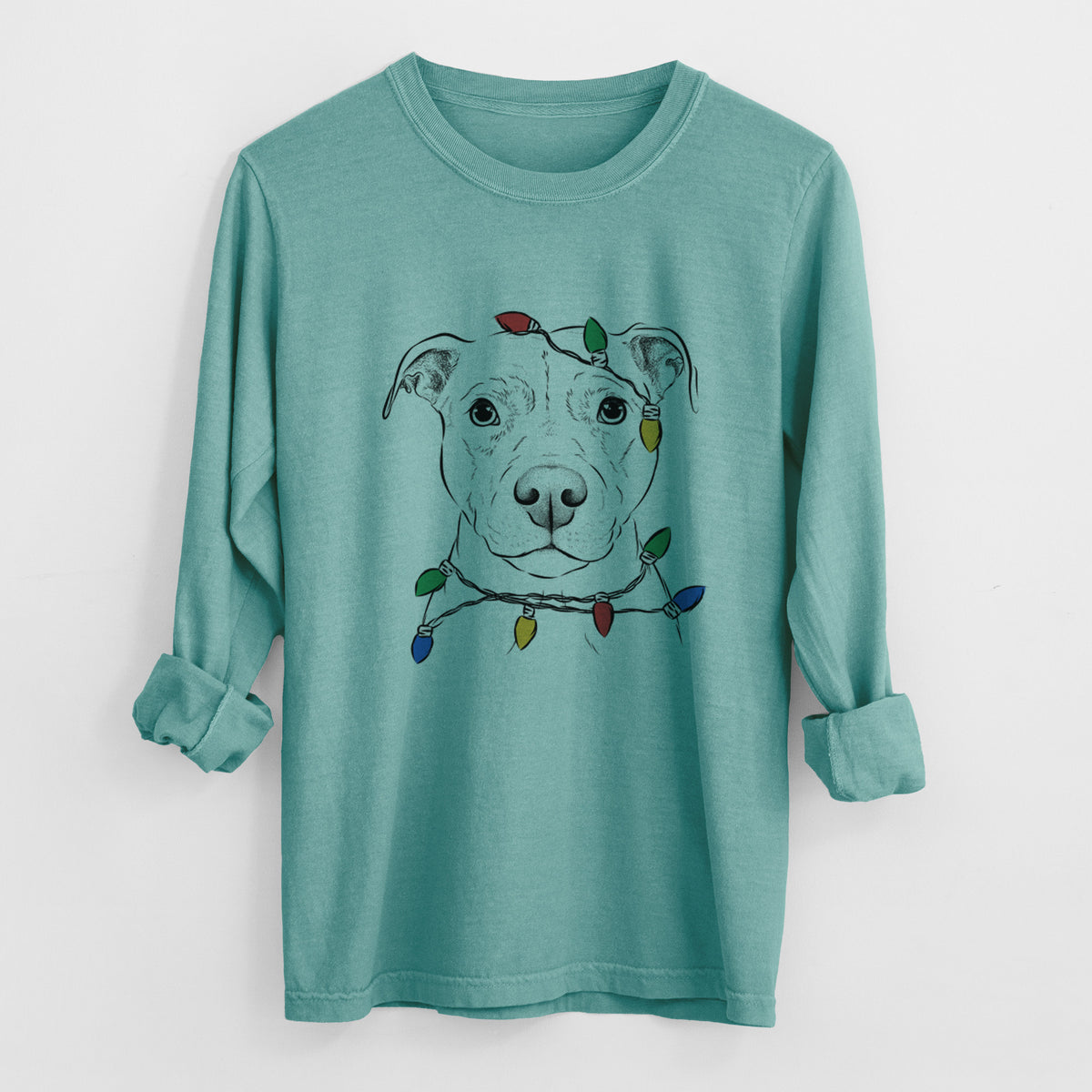 Christmas Lights Khaleesi the Pitbull - Heavyweight 100% Cotton Long Sleeve