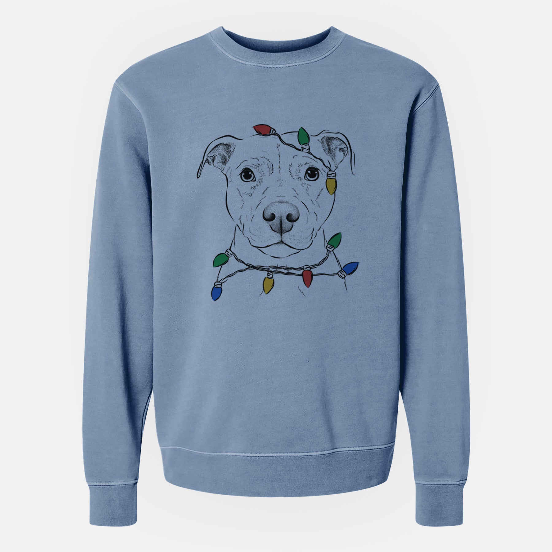 Christmas Lights Khaleesi the Pitbull - Unisex Pigment Dyed Crew Sweatshirt