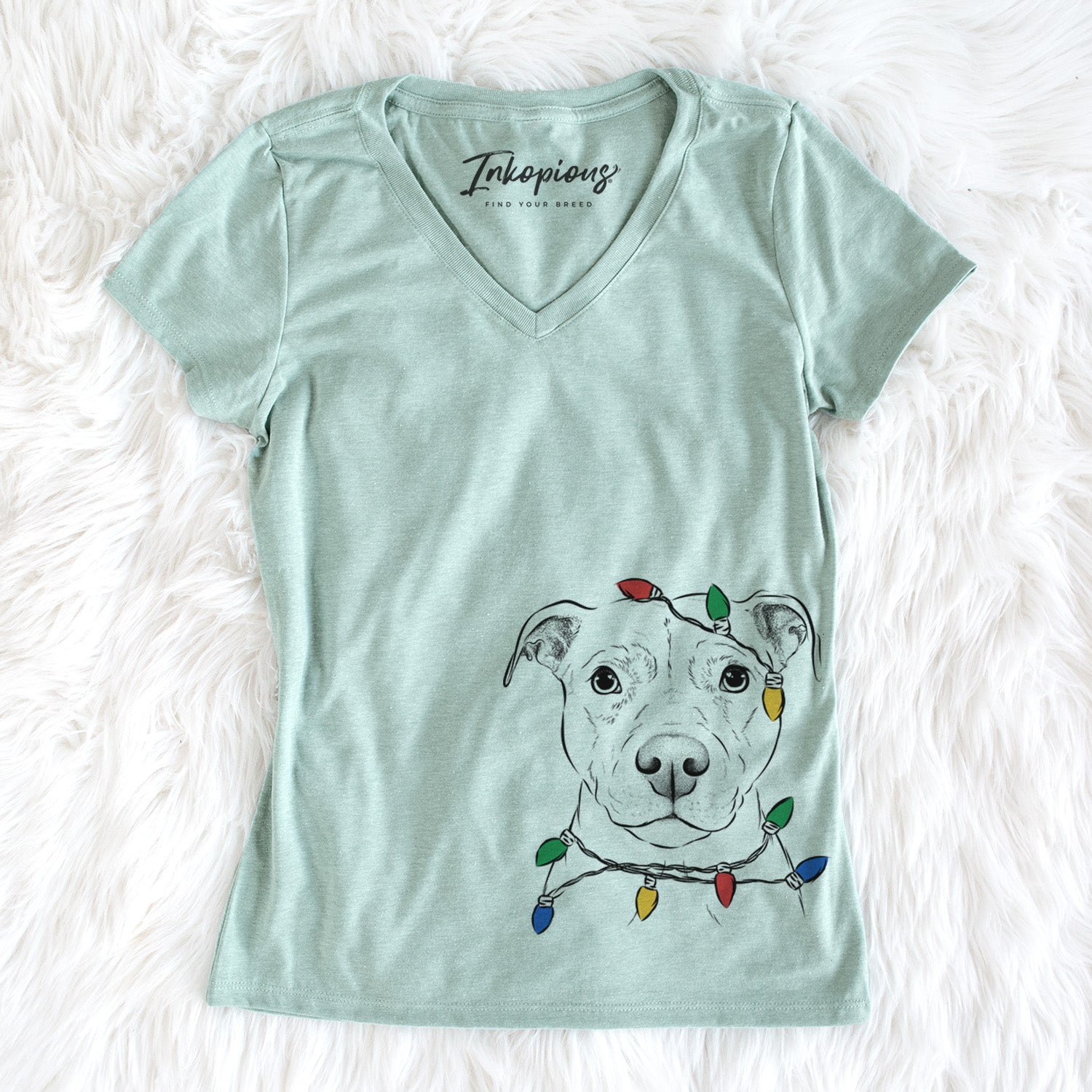 Christmas Lights Khaleesi the Pitbull - Women's Perfect V-neck Shirt