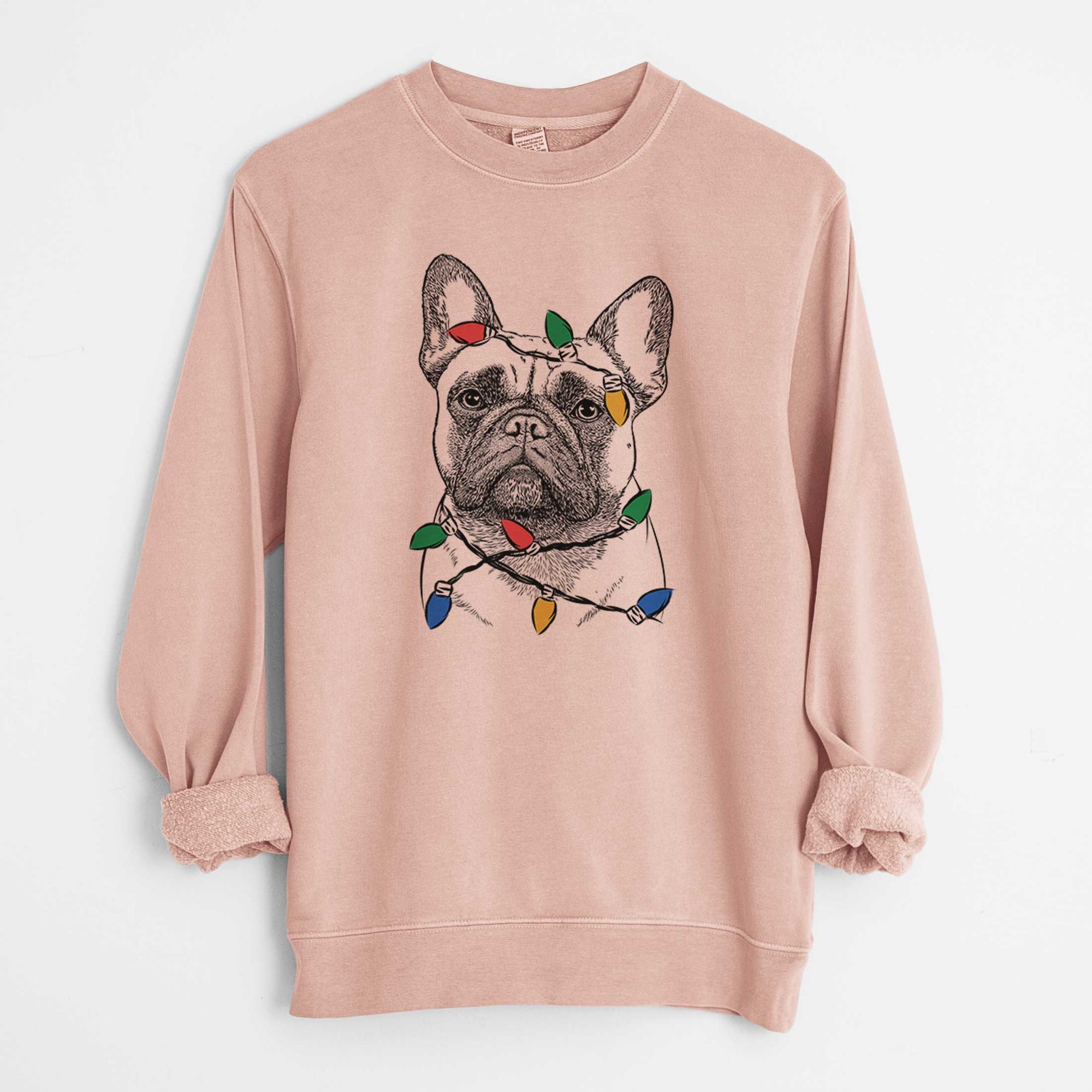 Christmas Lights Kingsleigh the French Bulldog - Unisex Pigment Dyed Crew Sweatshirt