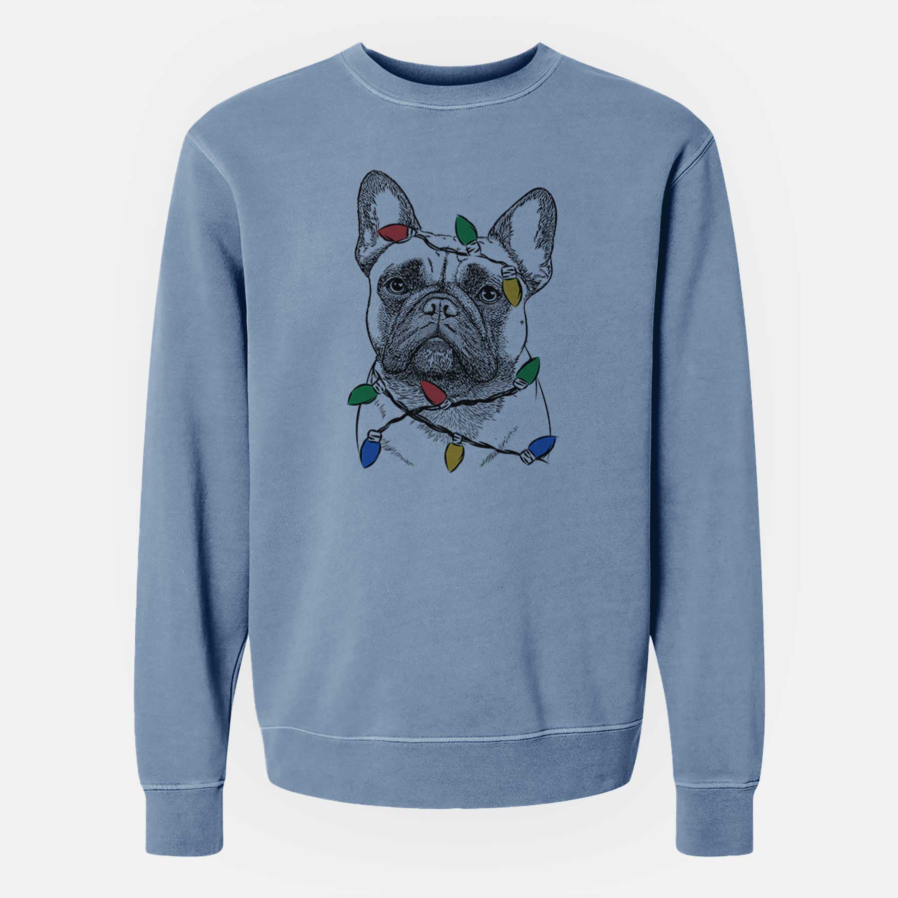 Christmas Lights Kingsleigh the French Bulldog - Unisex Pigment Dyed Crew Sweatshirt