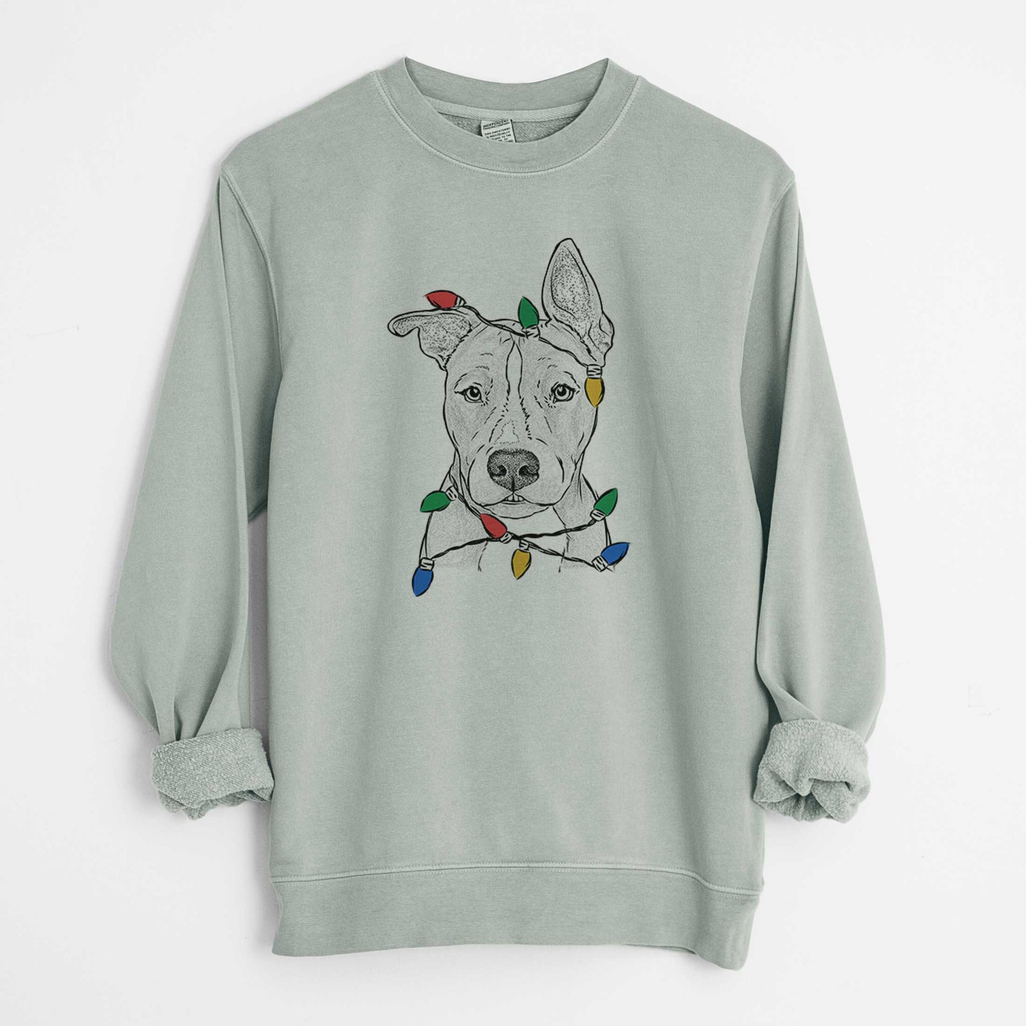 Christmas Lights Kisses the Pitbull - Unisex Pigment Dyed Crew Sweatshirt