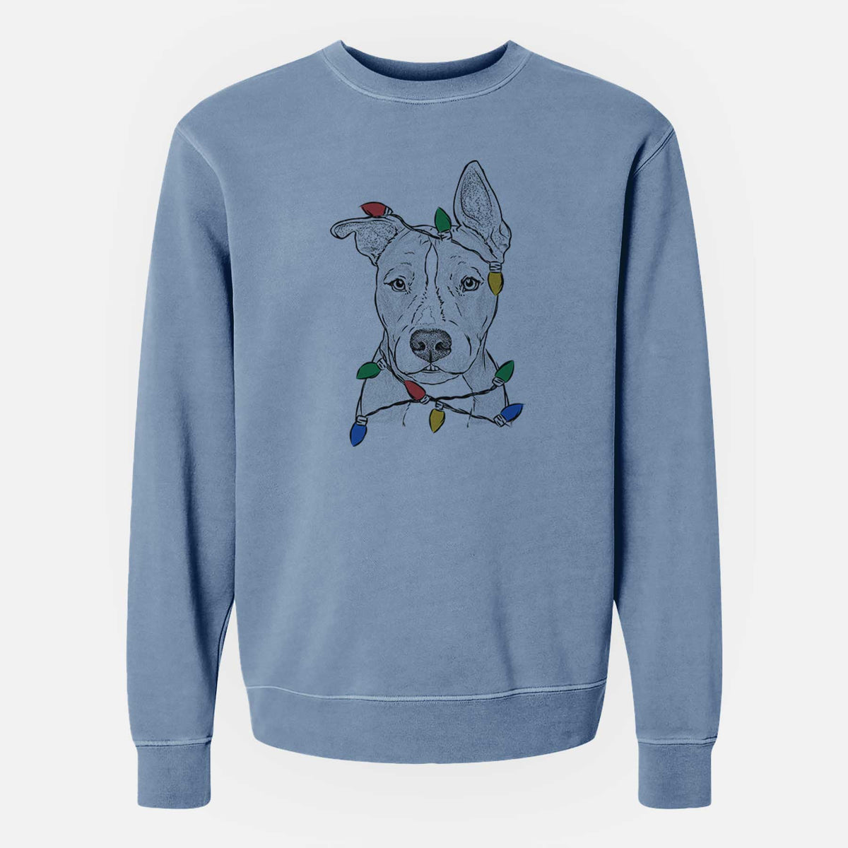 Christmas Lights Kisses the Pitbull - Unisex Pigment Dyed Crew Sweatshirt