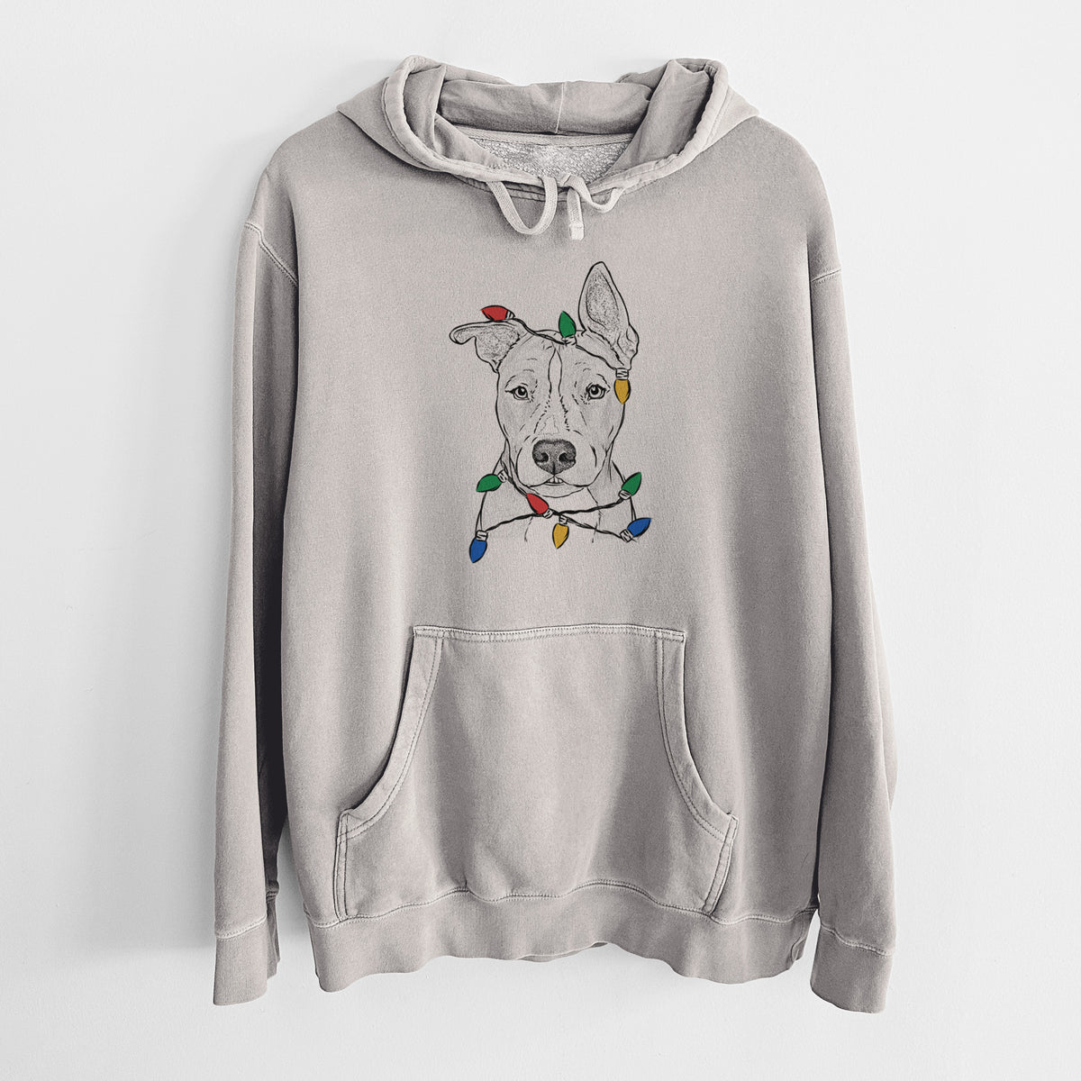 Christmas Lights Kisses the Pitbull - Unisex Pigment Dyed Hoodie