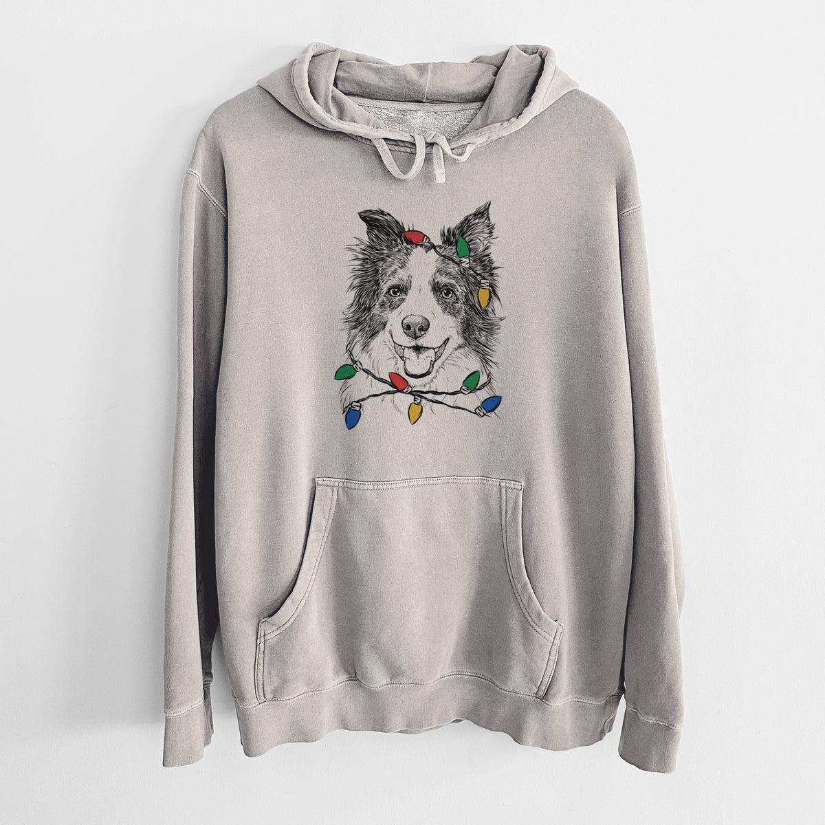 Christmas Lights Kylee the Border Collie - Unisex Pigment Dyed Hoodie