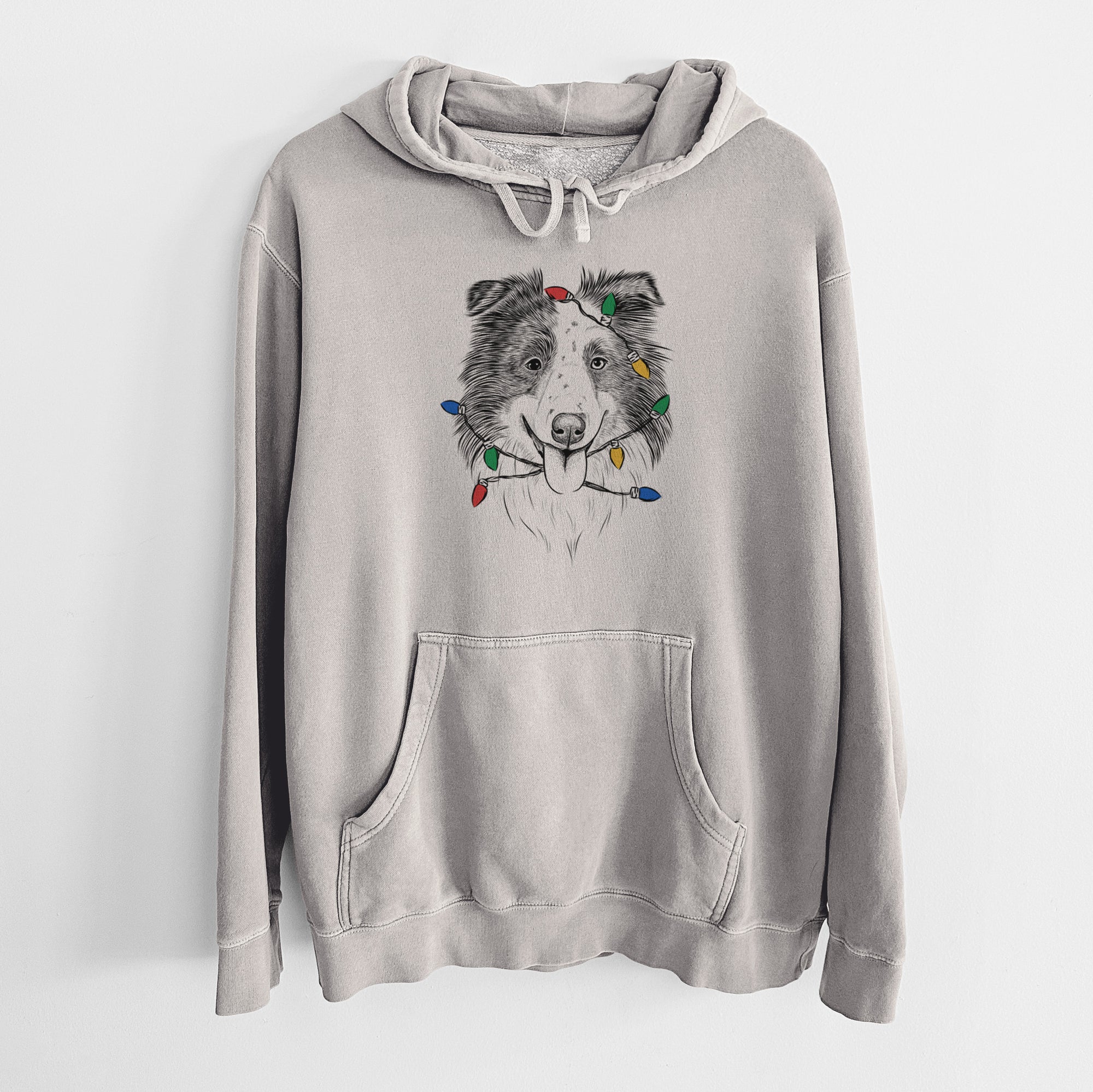 Christmas Lights Lady Bug the Border Collie - Unisex Pigment Dyed Hoodie