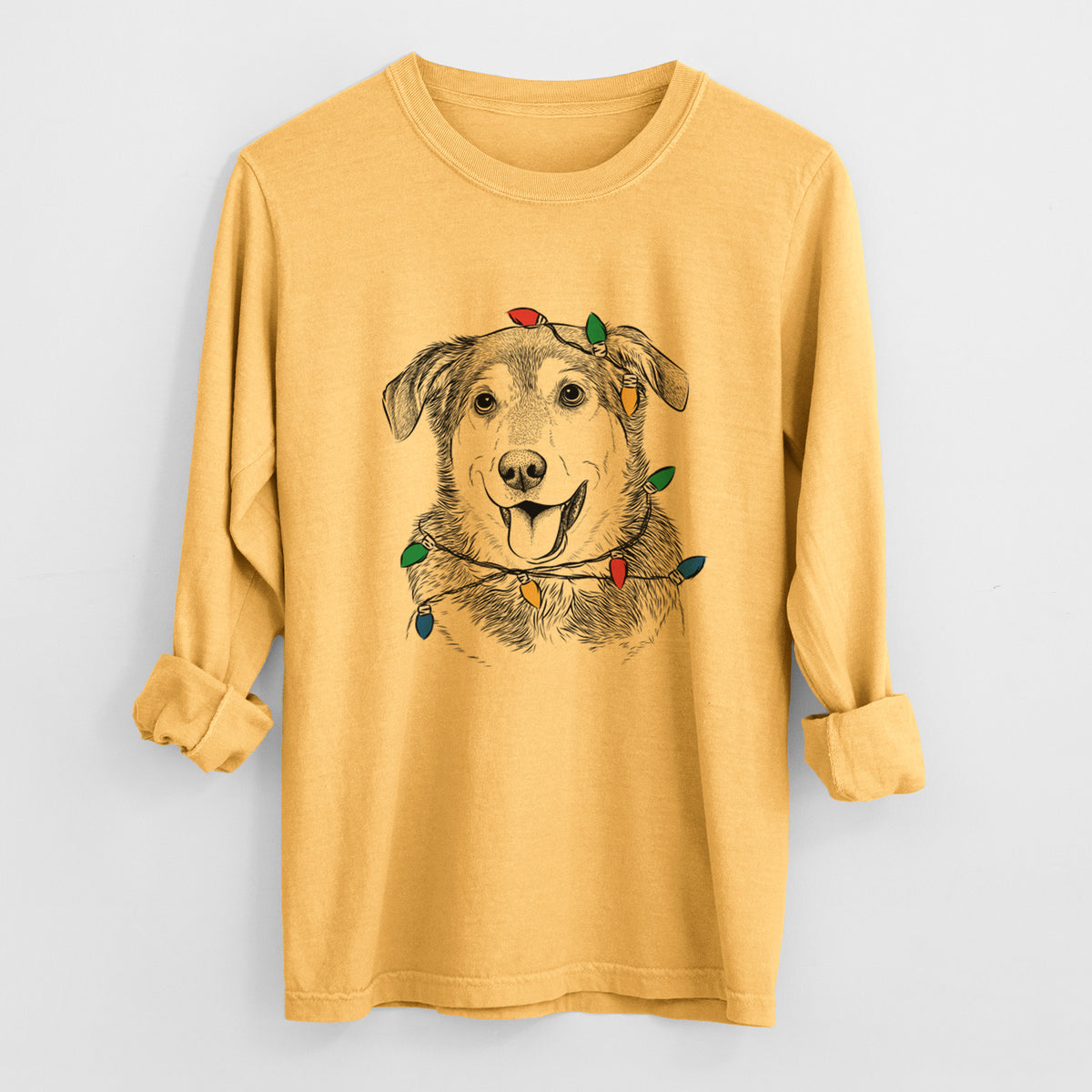 Christmas Lights Lance the Lab/Shepherd Mix - Heavyweight 100% Cotton Long Sleeve