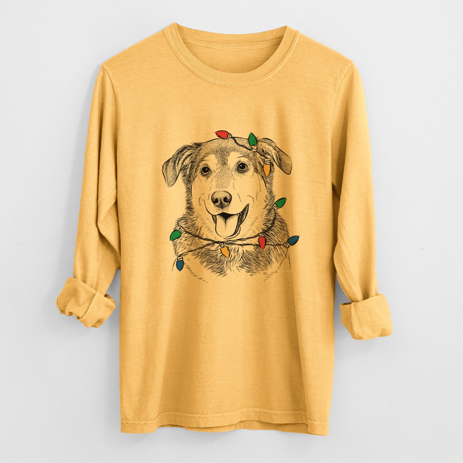 Christmas Lights Lance the Lab/Shepherd Mix - Heavyweight 100% Cotton Long Sleeve