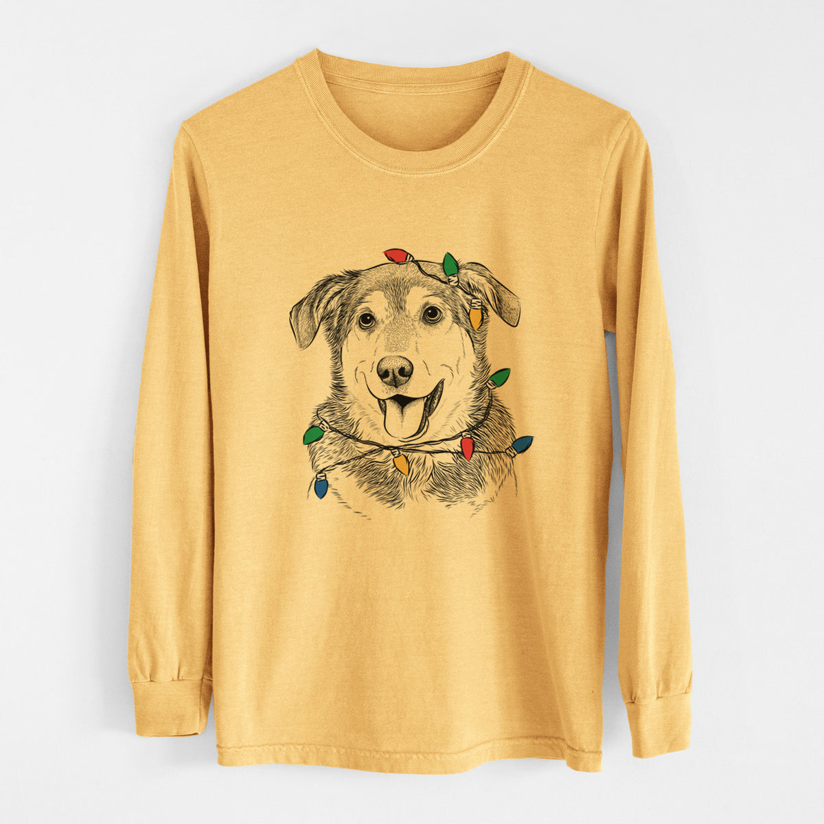 Christmas Lights Lance the Lab/Shepherd Mix - Heavyweight 100% Cotton Long Sleeve