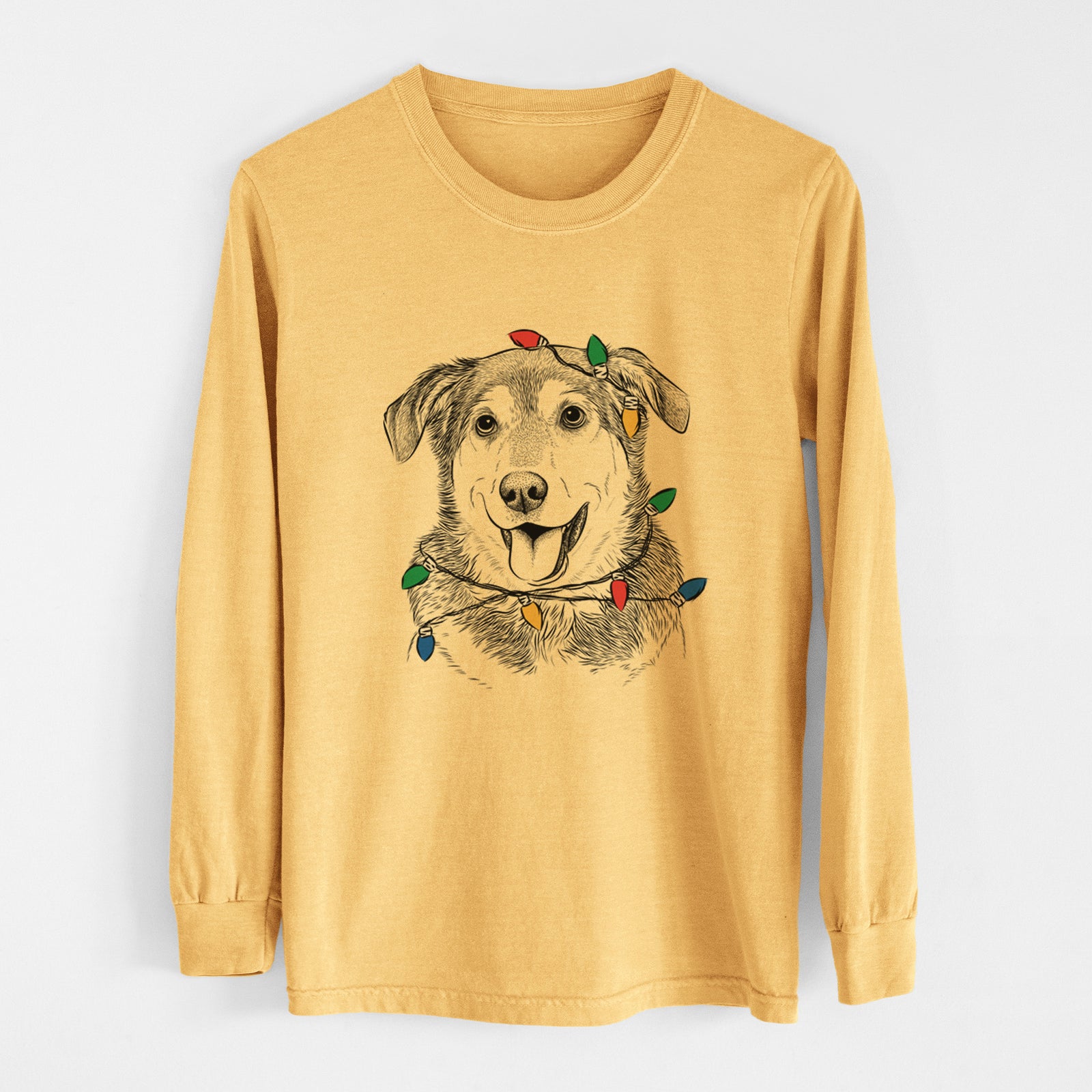 Christmas Lights Lance the Lab/Shepherd Mix - Heavyweight 100% Cotton Long Sleeve
